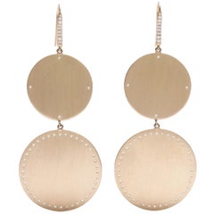 Double Sphere Gold and Diamond Disk Earrings