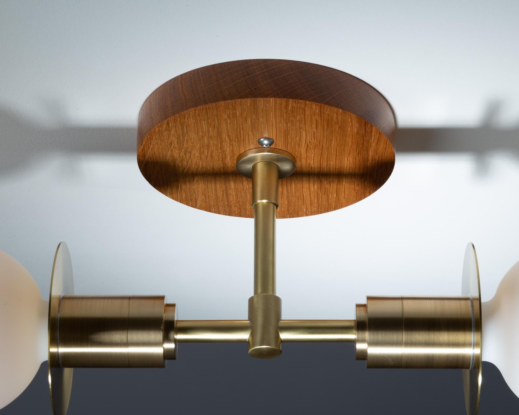 Hand-Crafted Double Sphere Oak Disc Ceiling Mount For Sale