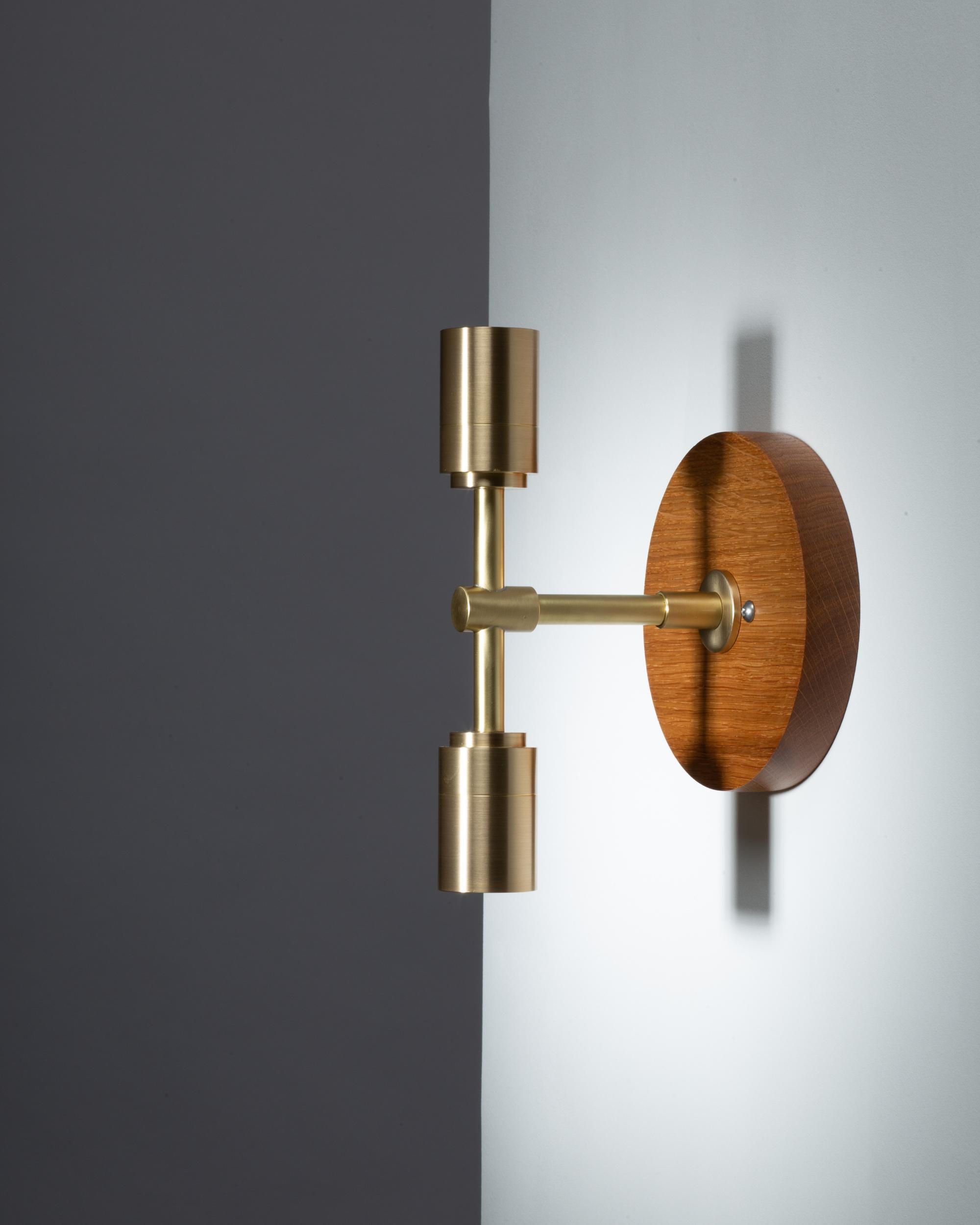 Contemporary Double Sphere Oak Mount Wall Light Sconce by Lights of London For Sale