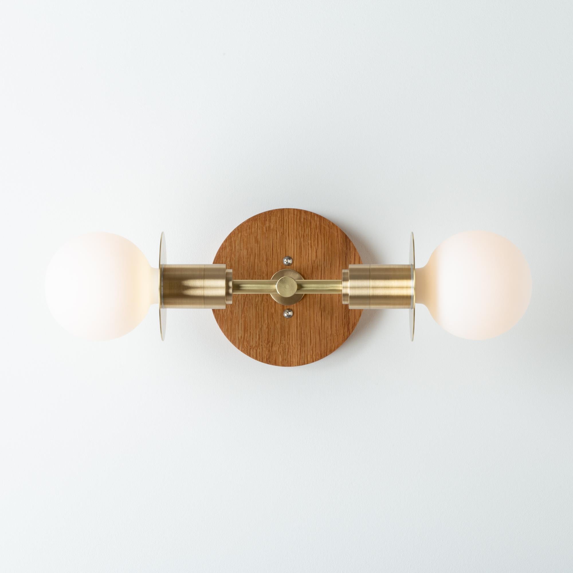 Modern Double Sphere Oak Wall Light For Sale