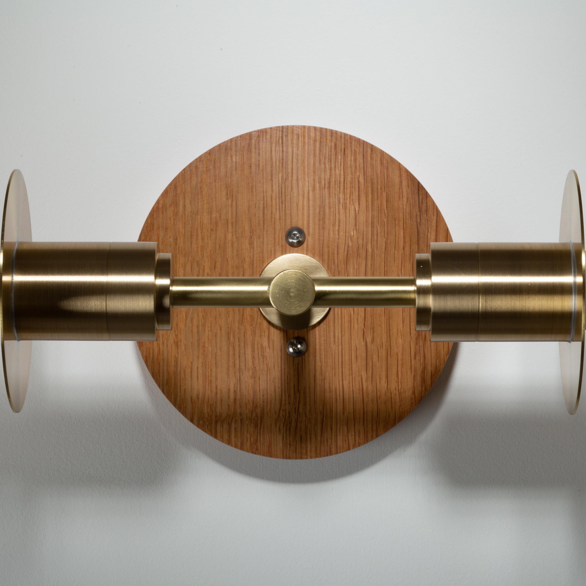 Hand-Crafted Double Sphere Oak Wall Light For Sale