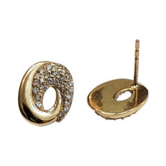 Double Spiral 14 Karat Yelllow Gold and Diamond Post Earrings