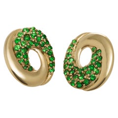 Double Spiral 14 Karat Yelllow Gold and Tsavorite Post Earrings