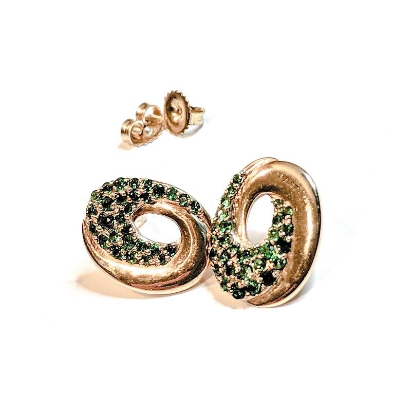 Contemporary Double Spiral 14 Karat Yelllow Gold and Tsavorite Post Earrings For Sale