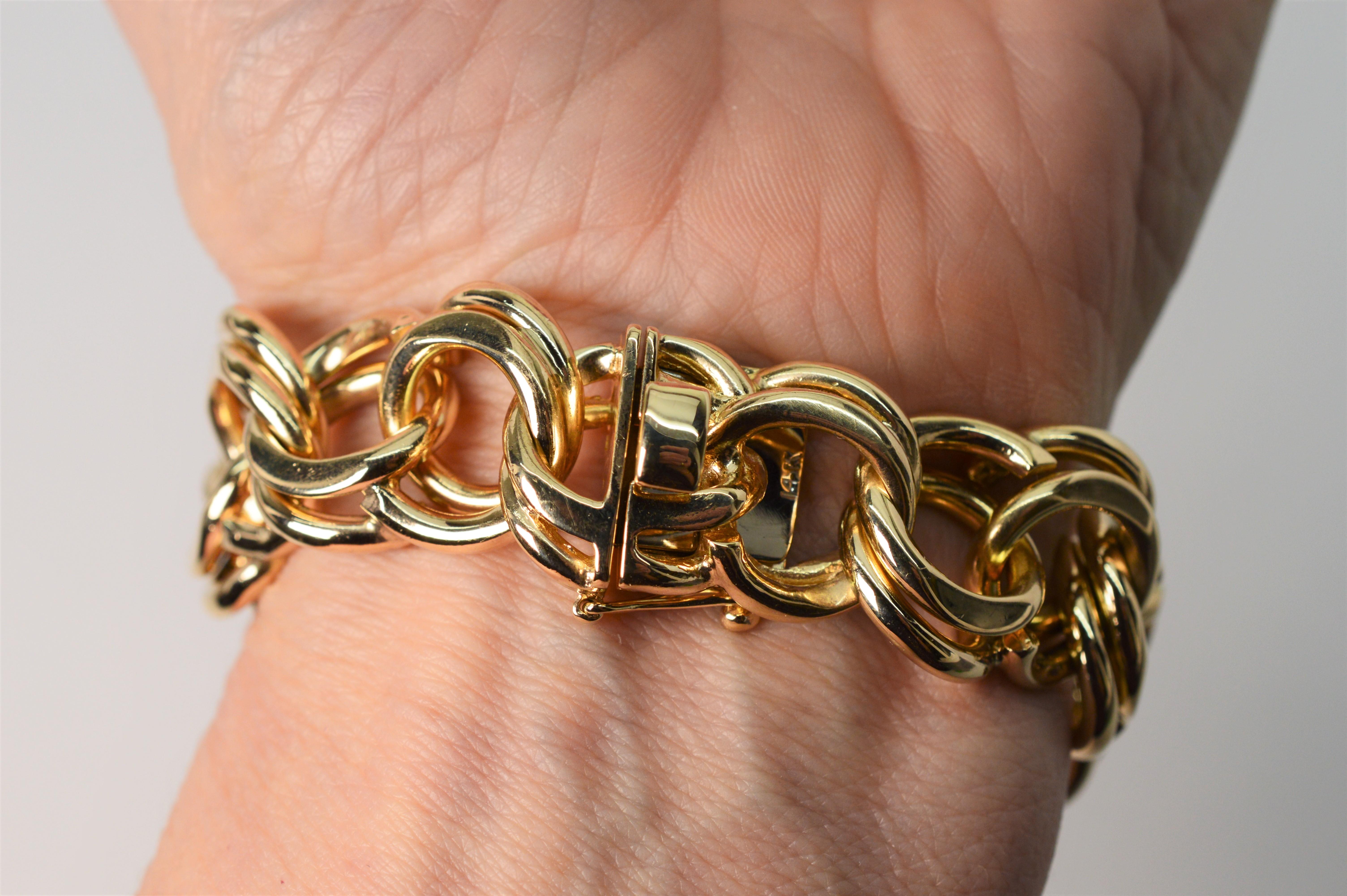 Bracelet fantaisie à double maillon en or jaune 14 carats en forme de spirale en vente 6