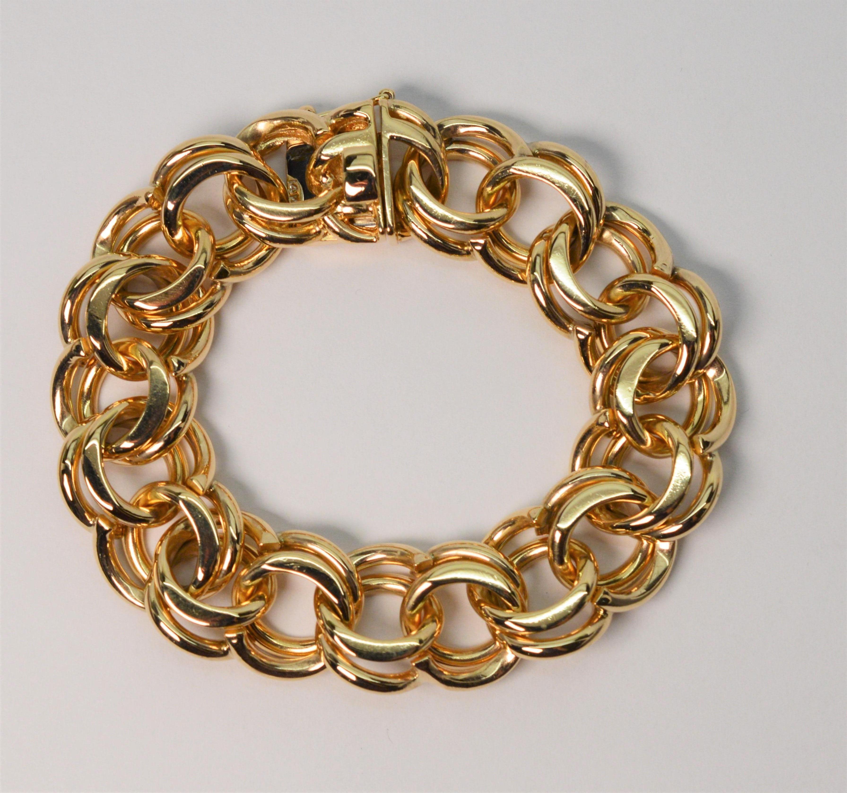 Doppeltes Spiralglied 14 Karat Gelbgold Statement-Armband im Angebot 8