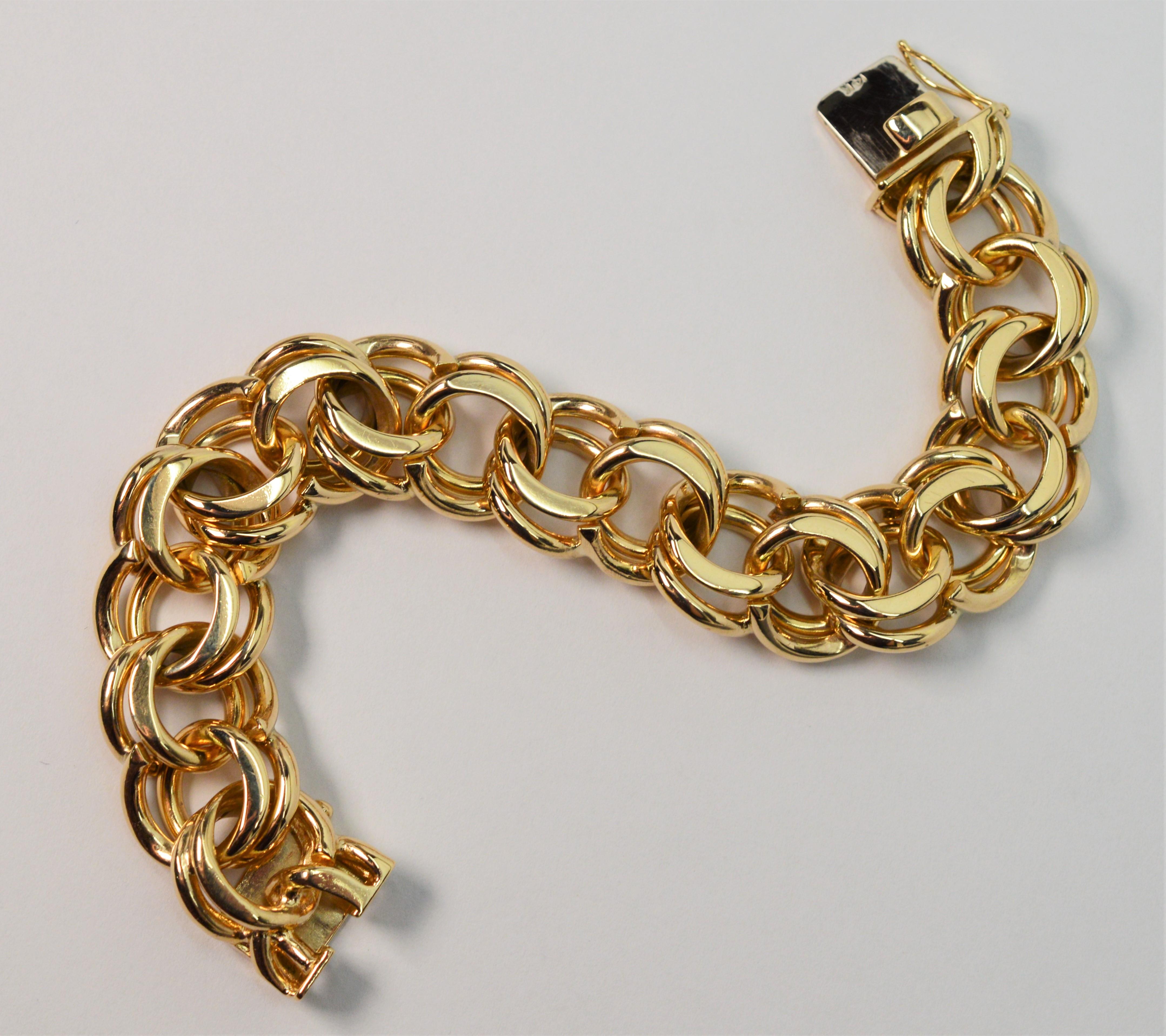Doppeltes Spiralglied 14 Karat Gelbgold Statement-Armband Damen im Angebot