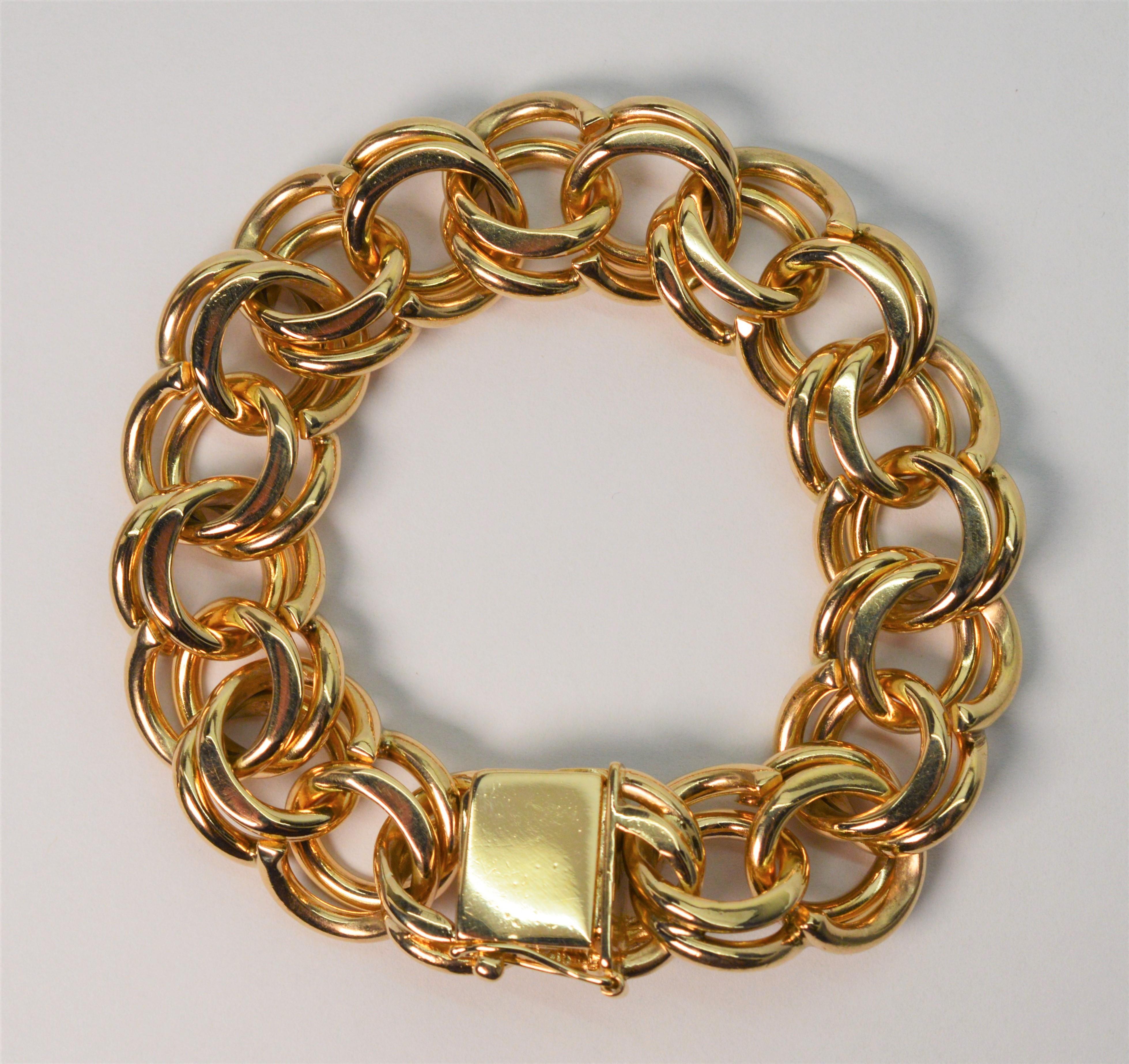 Doppeltes Spiralglied 14 Karat Gelbgold Statement-Armband im Angebot 1