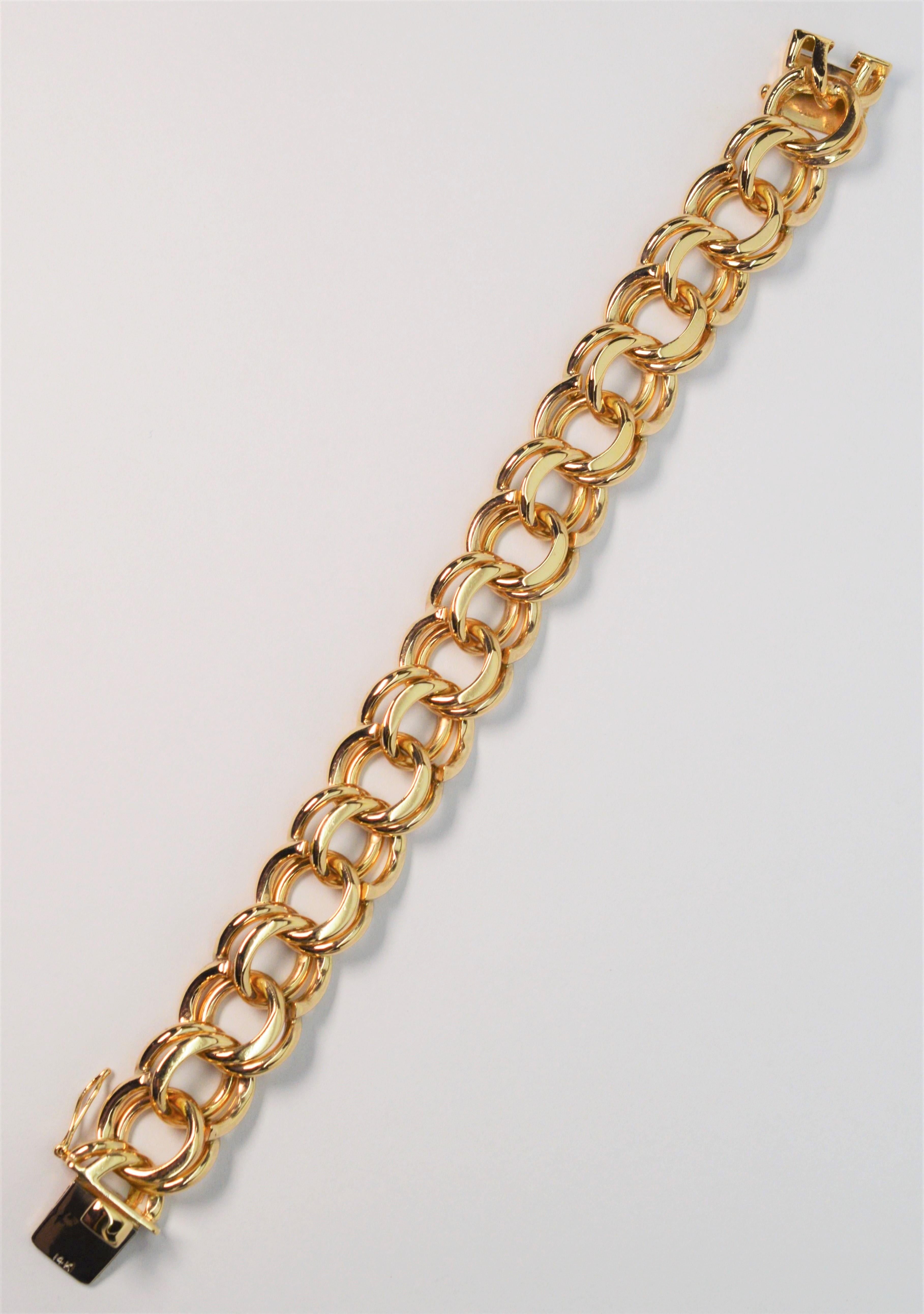 Bracelet fantaisie à double maillon en or jaune 14 carats en forme de spirale en vente 2