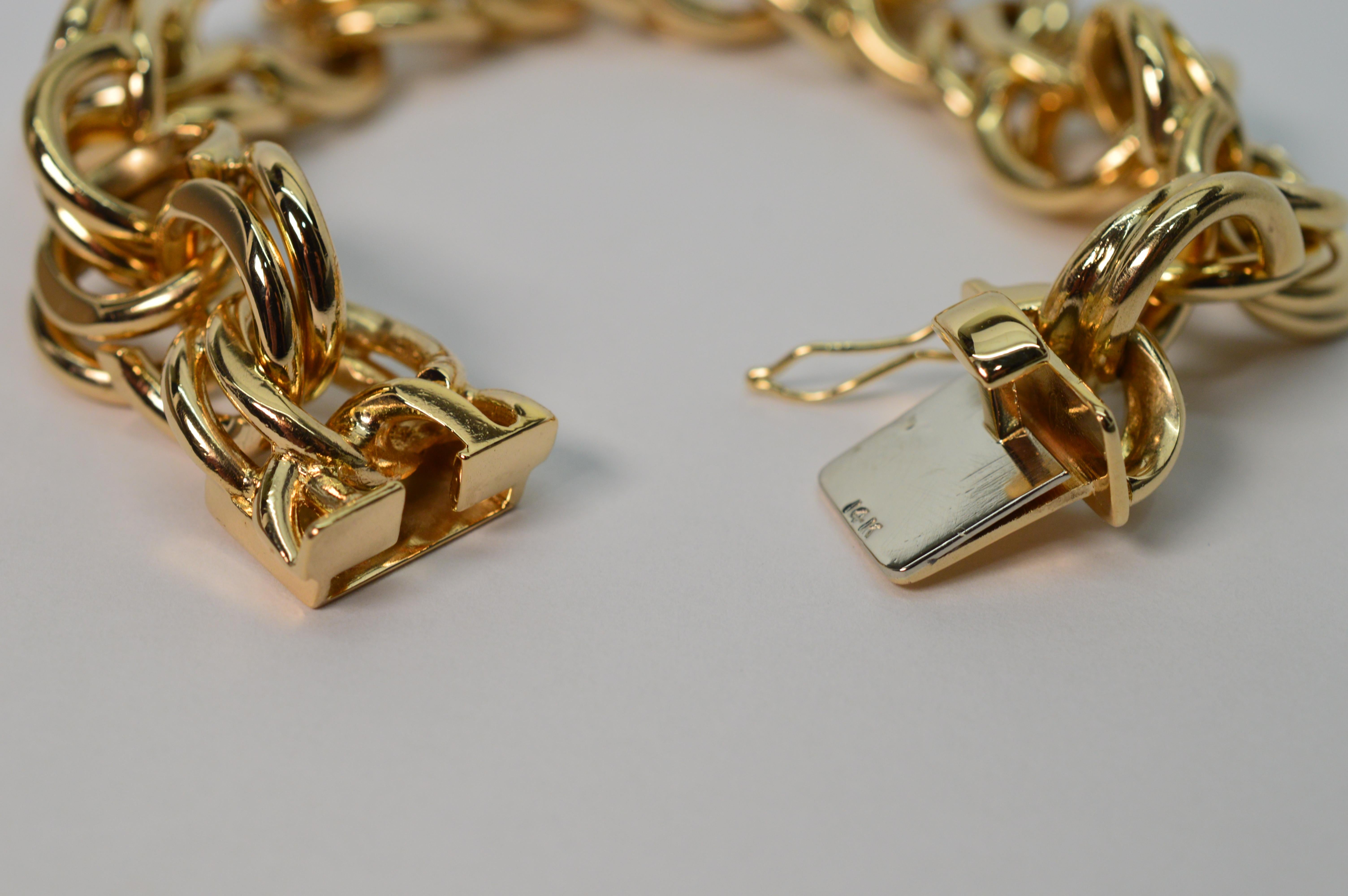 Bracelet fantaisie à double maillon en or jaune 14 carats en forme de spirale en vente 3