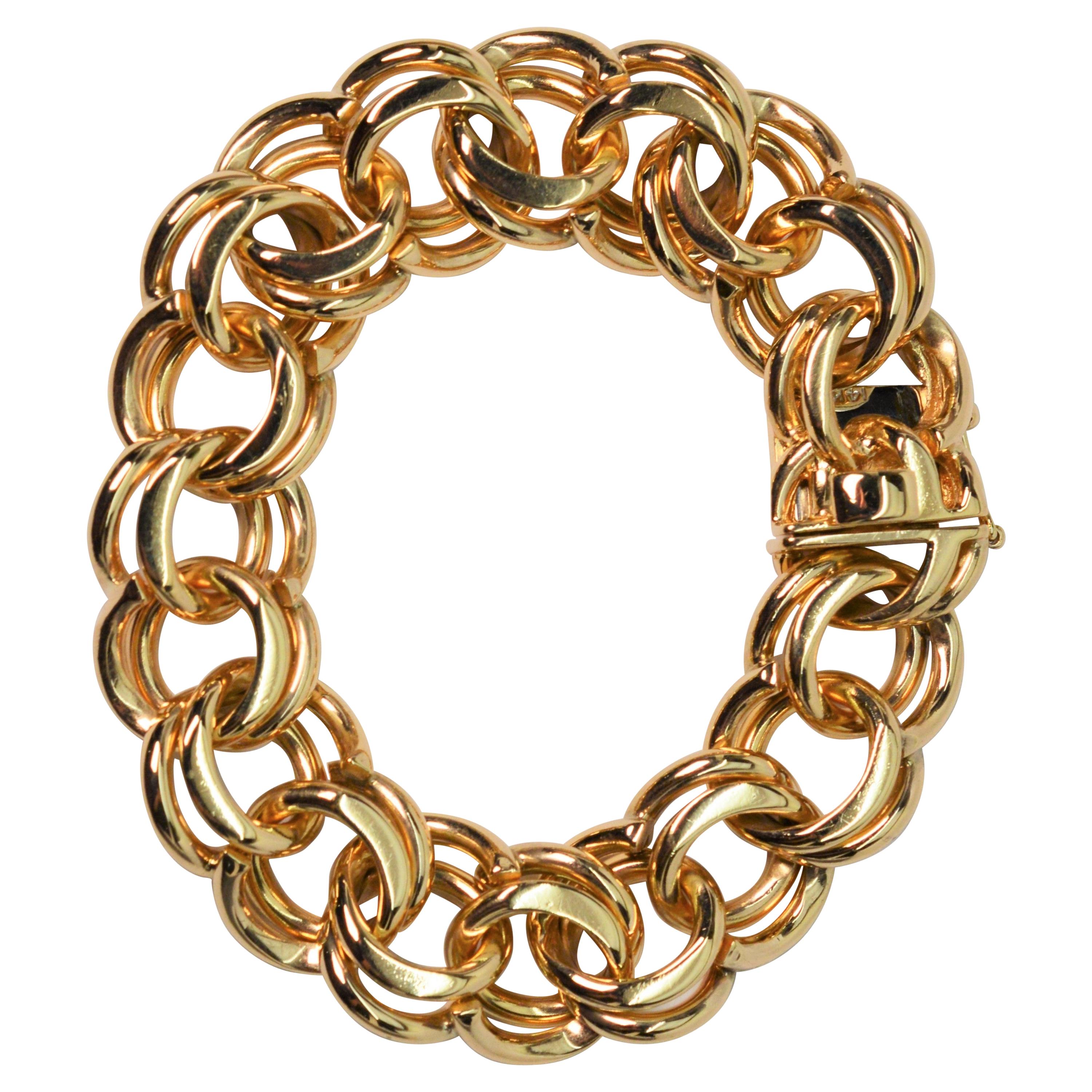Double Spiral Link 14 Karat Yellow Gold Statement Bracelet