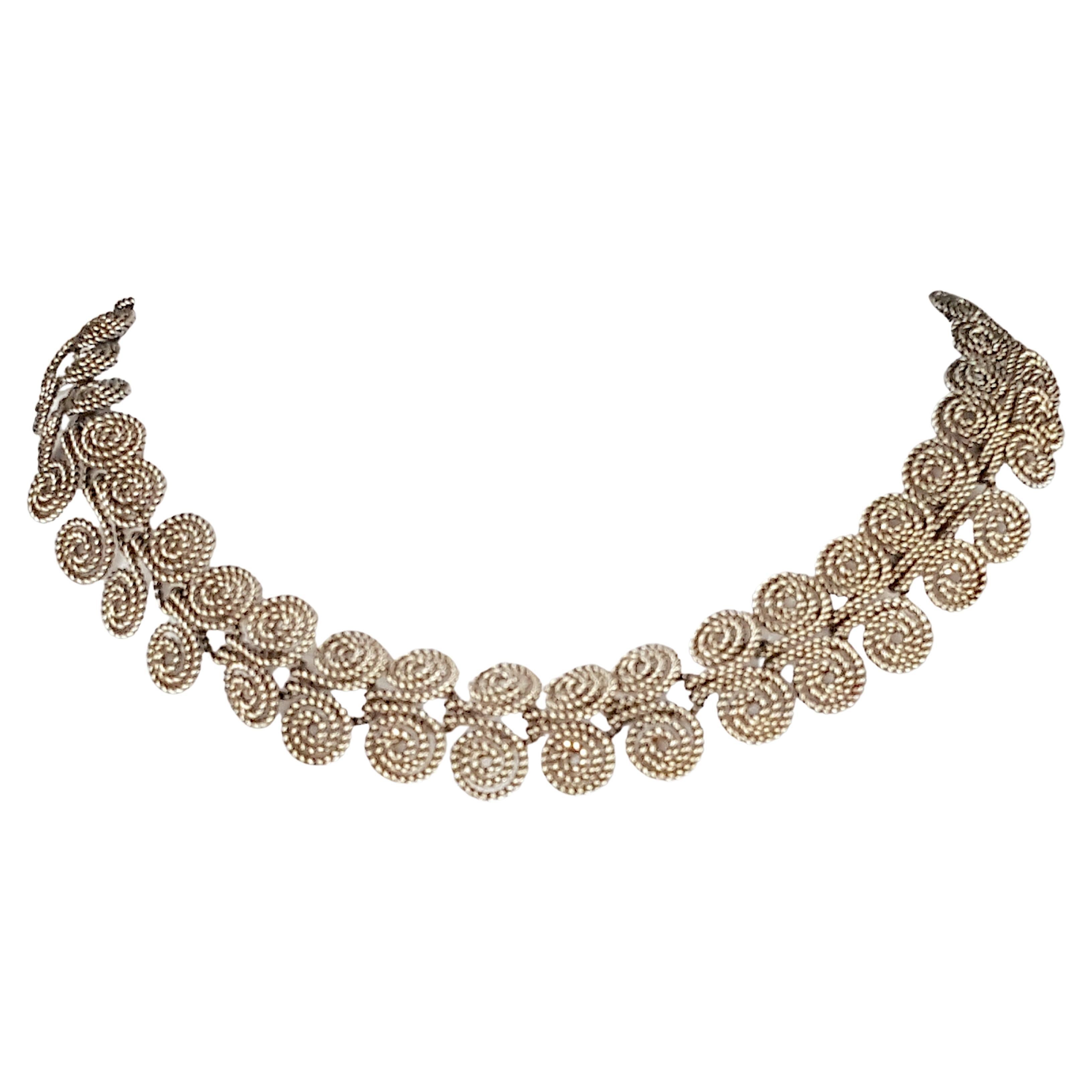 Collier Vintage Double Spirale en Fil d'Argent Filigree Link Choker Collar