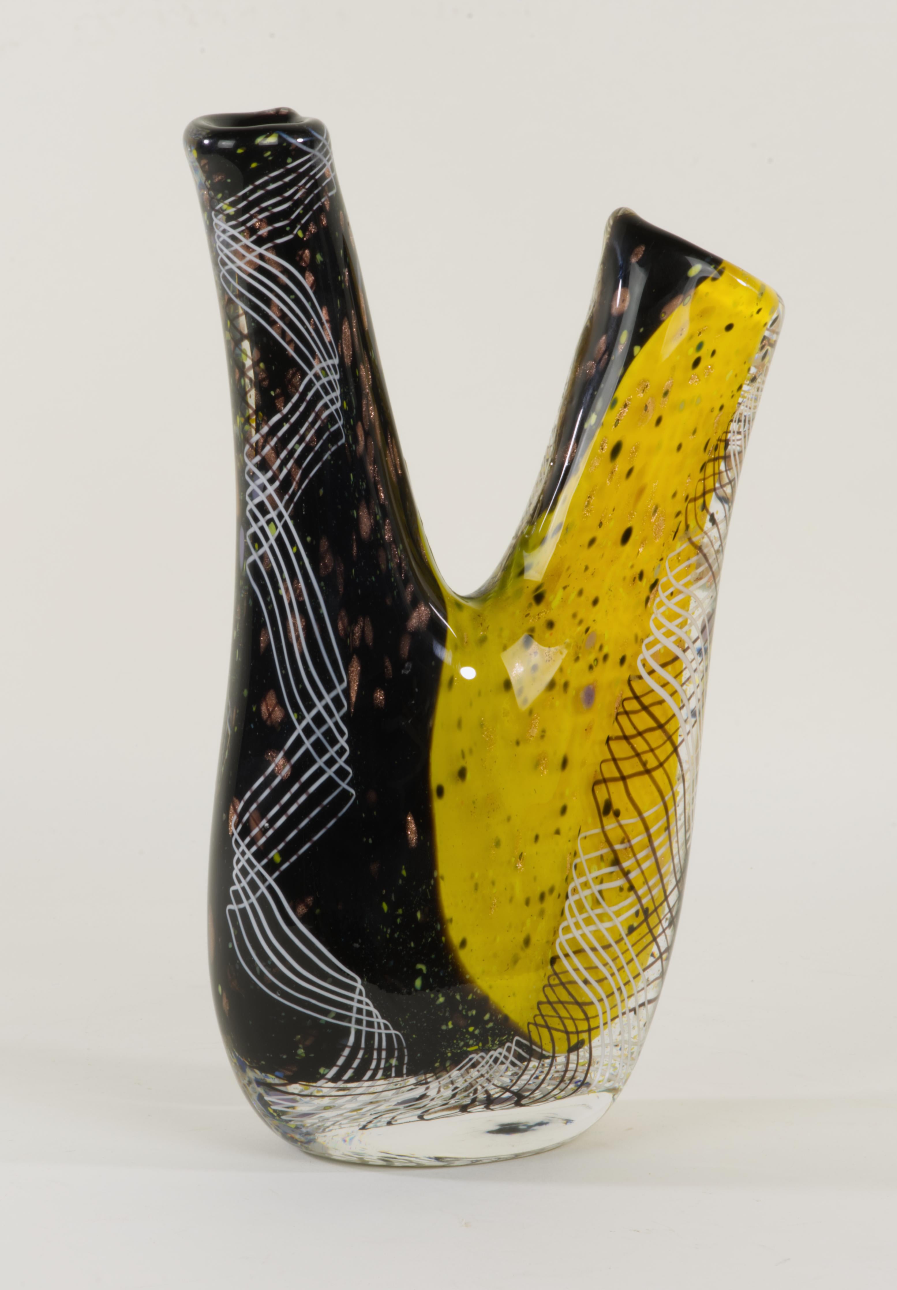 Vaso in vetro artistico a doppio beccuccio Studio A firmato e datato in vendita 4