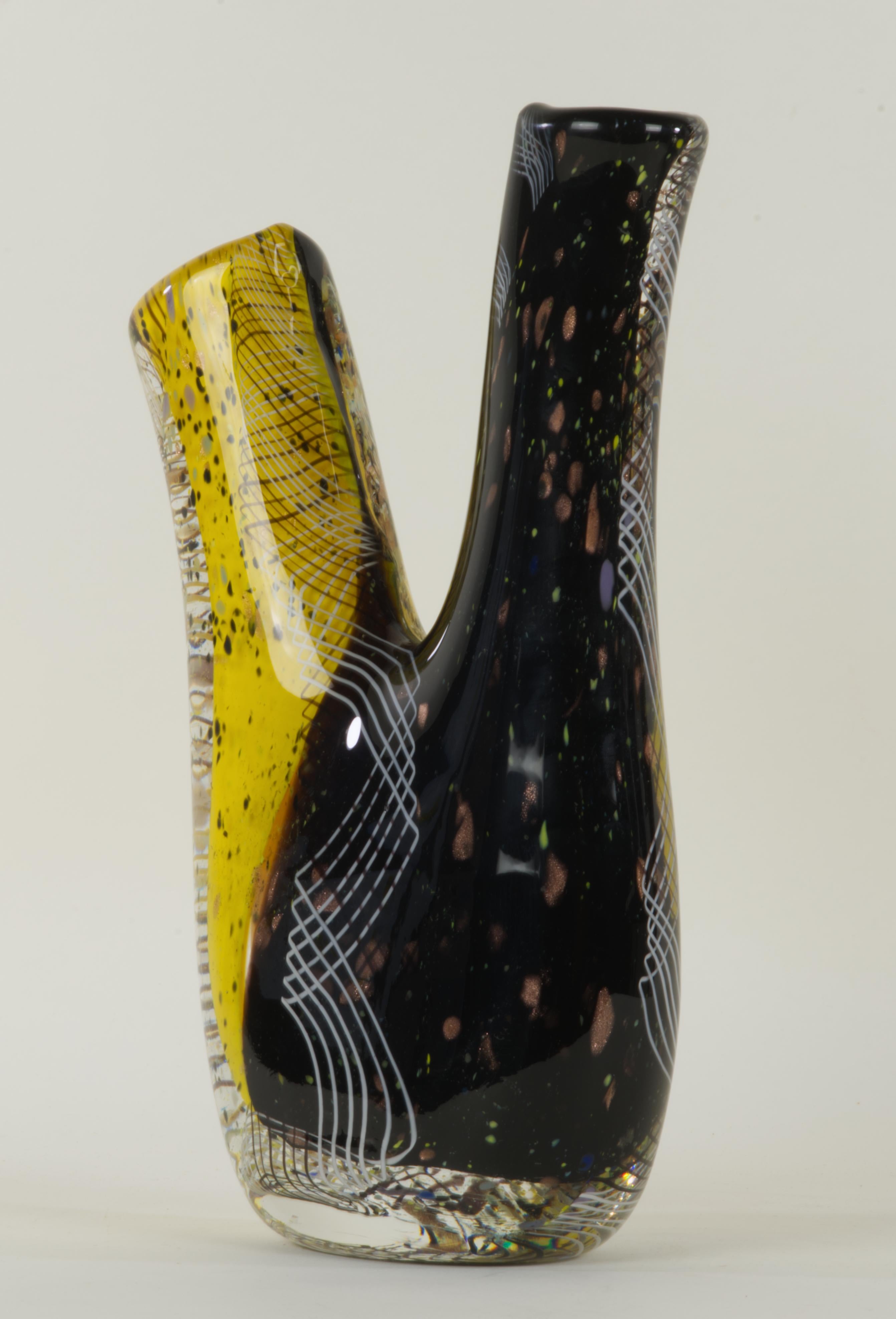 Hand-Crafted Double Spout Murano style Art Glass Vase  For Sale