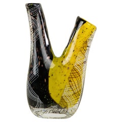 Double Spout Studio Art Glass Vase Signed Dated