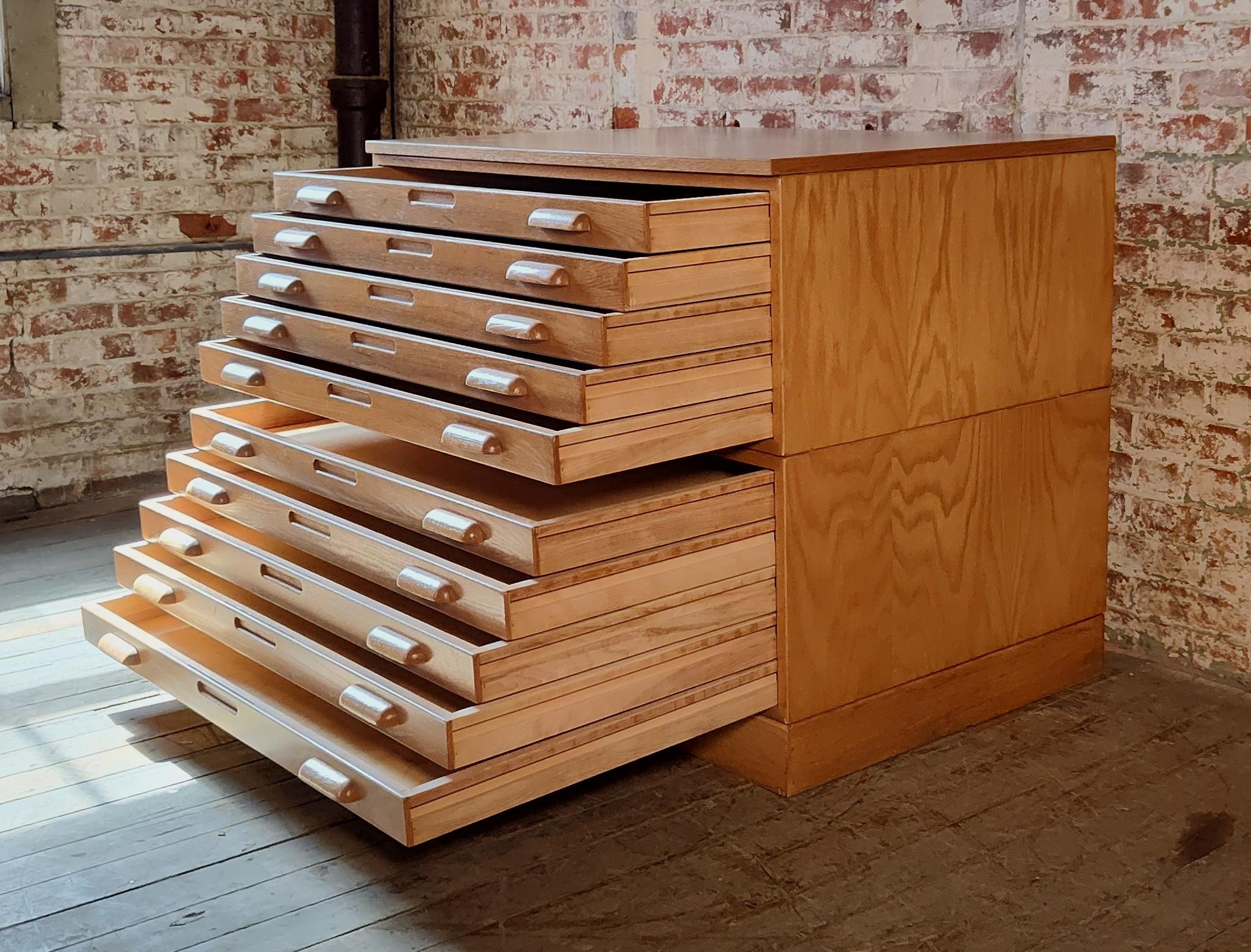 Double Stack Oak Flat File Cabinet 1