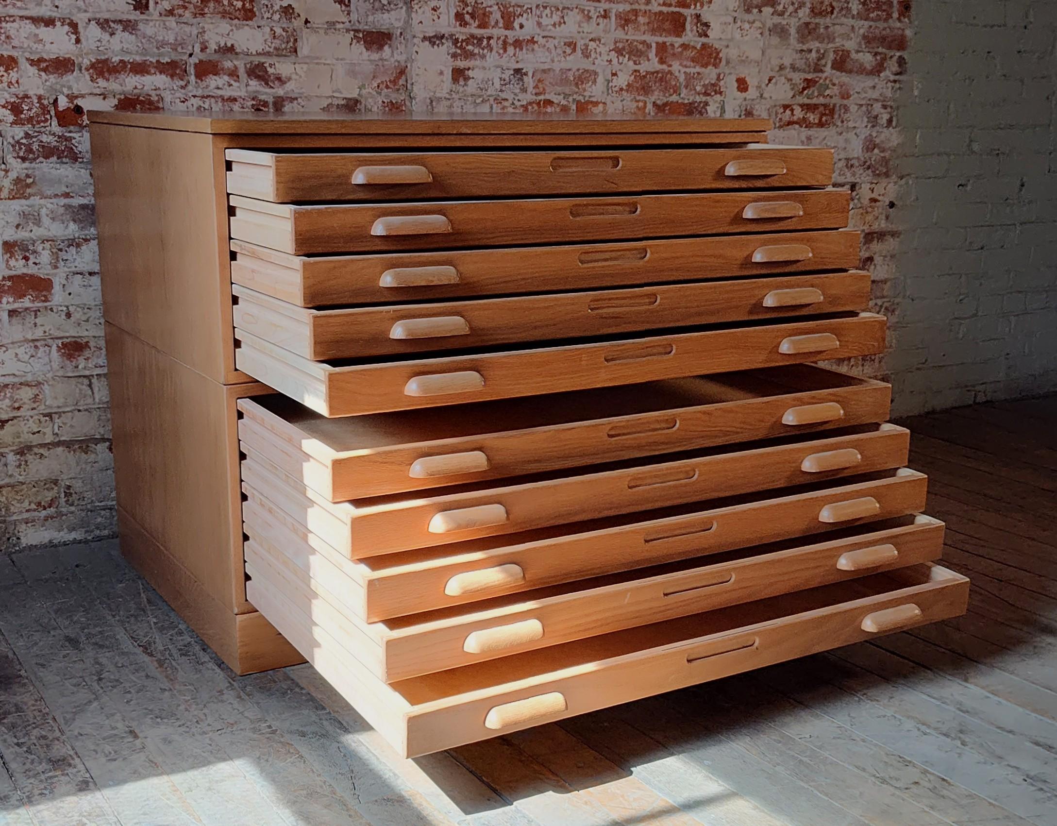 Double Stack Oak Flat File Cabinet 2