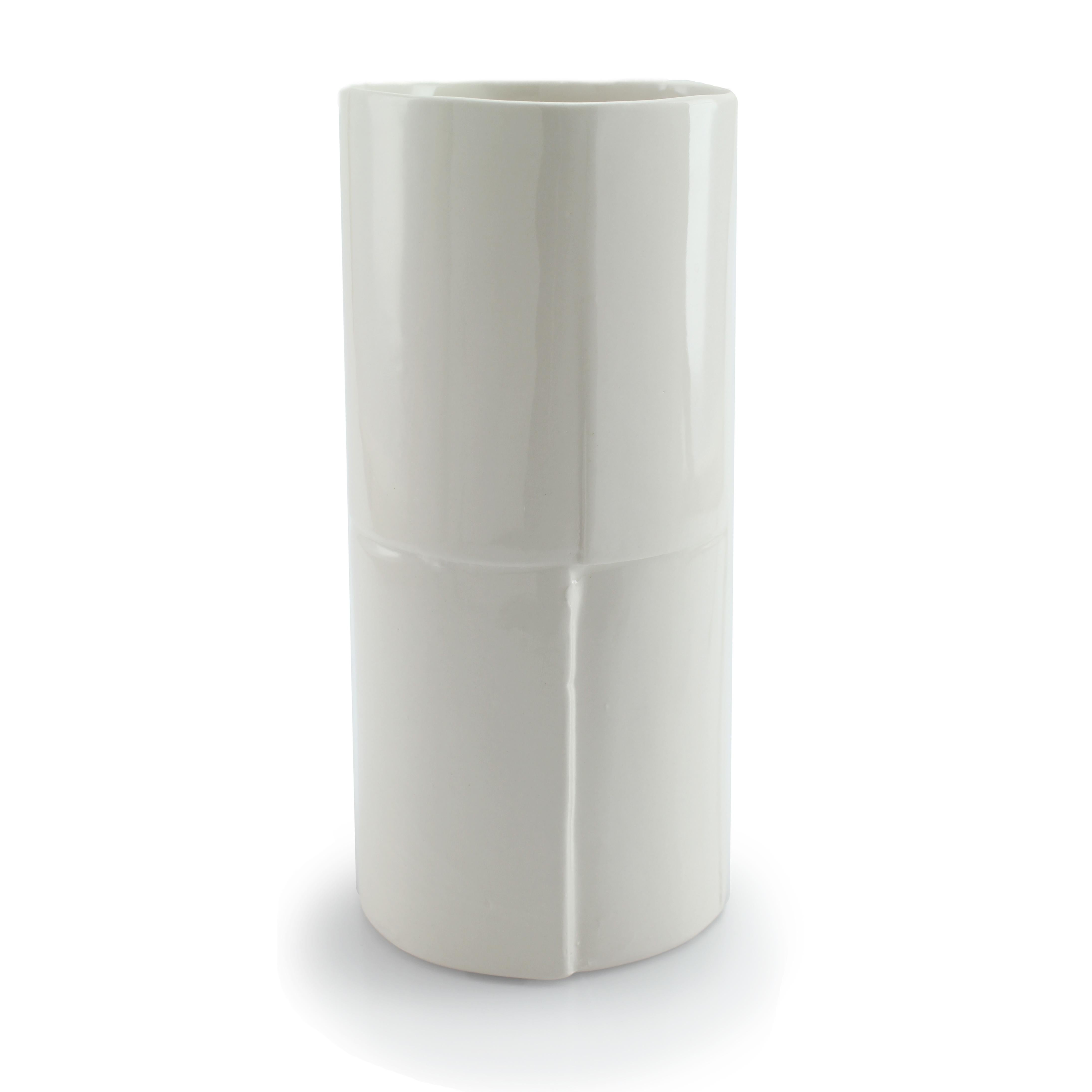 Double Stack Vase Large White Flower Vase Modern Contemporary Glazed Porcelain In New Condition For Sale In Asheville, NC