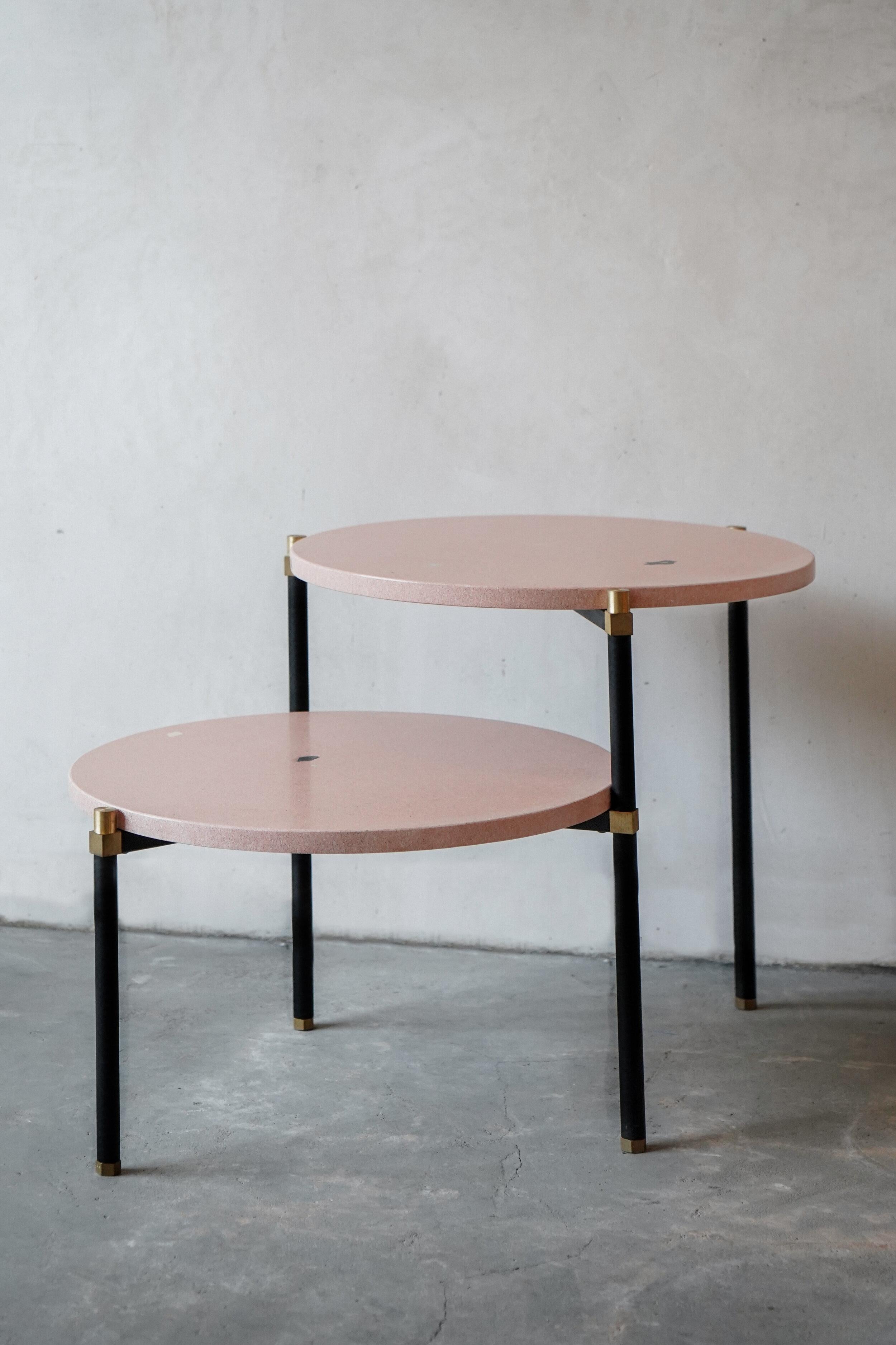 Double stairs coffee table 40 4 Legs by Contain.
Dimensions: D 40 x H 51 cm.
Materials: iron, brass, terrazzo, marble, stone.
Available in different finishes and dimensions.

The Connector furniture collection is based on single assembly pieces
