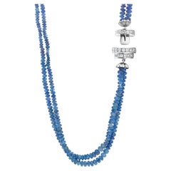 Double Stand Graduating Sapphire Bead Necklace with Platinum Diamond Side Clasp