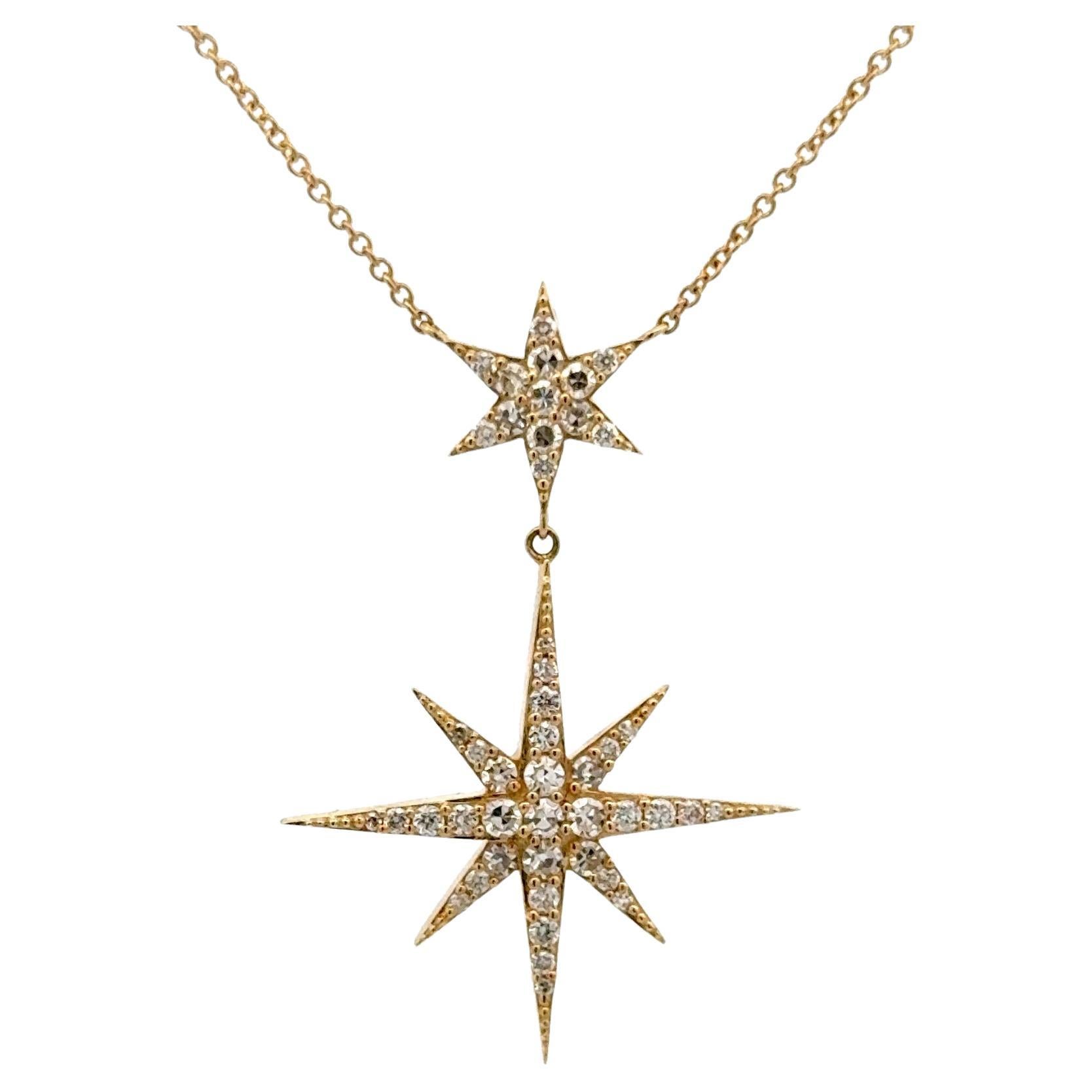 Double Starburst Diamond Pendant 0.41 Carats 14 Karat Yellow Gold 2.84 Grams For Sale