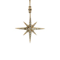Double Starburst Diamond Pendant Necklace 0.35 Carats 14 Karat Yellow Gold