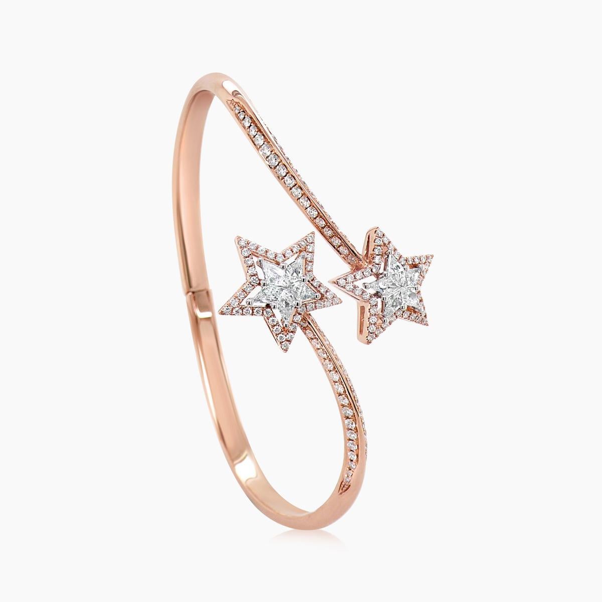 Taille mixte Bracelet double étoiles Zodiac Céleste Diamant blanc Or Rose Bracelet en forme d'étoile en vente