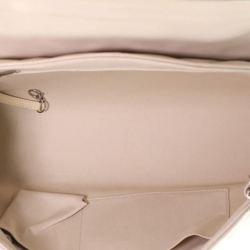Beige Double Stitch Hamptons Accordion Flap Tote Quilted Calfskin Large