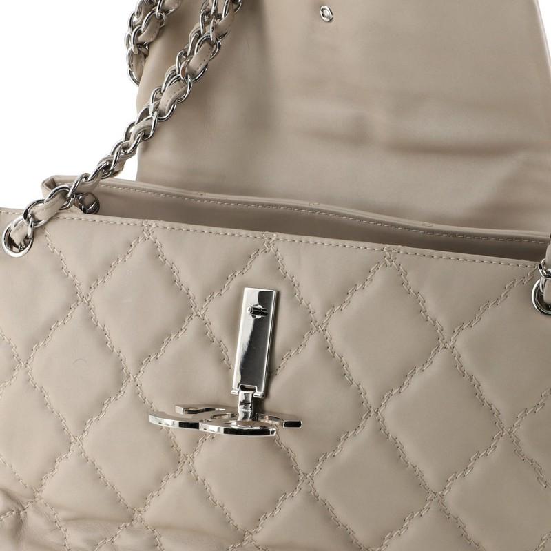 Women's or Men's Double Stitch Hamptons Accordion Flap Tote Quilted Calfskin Large