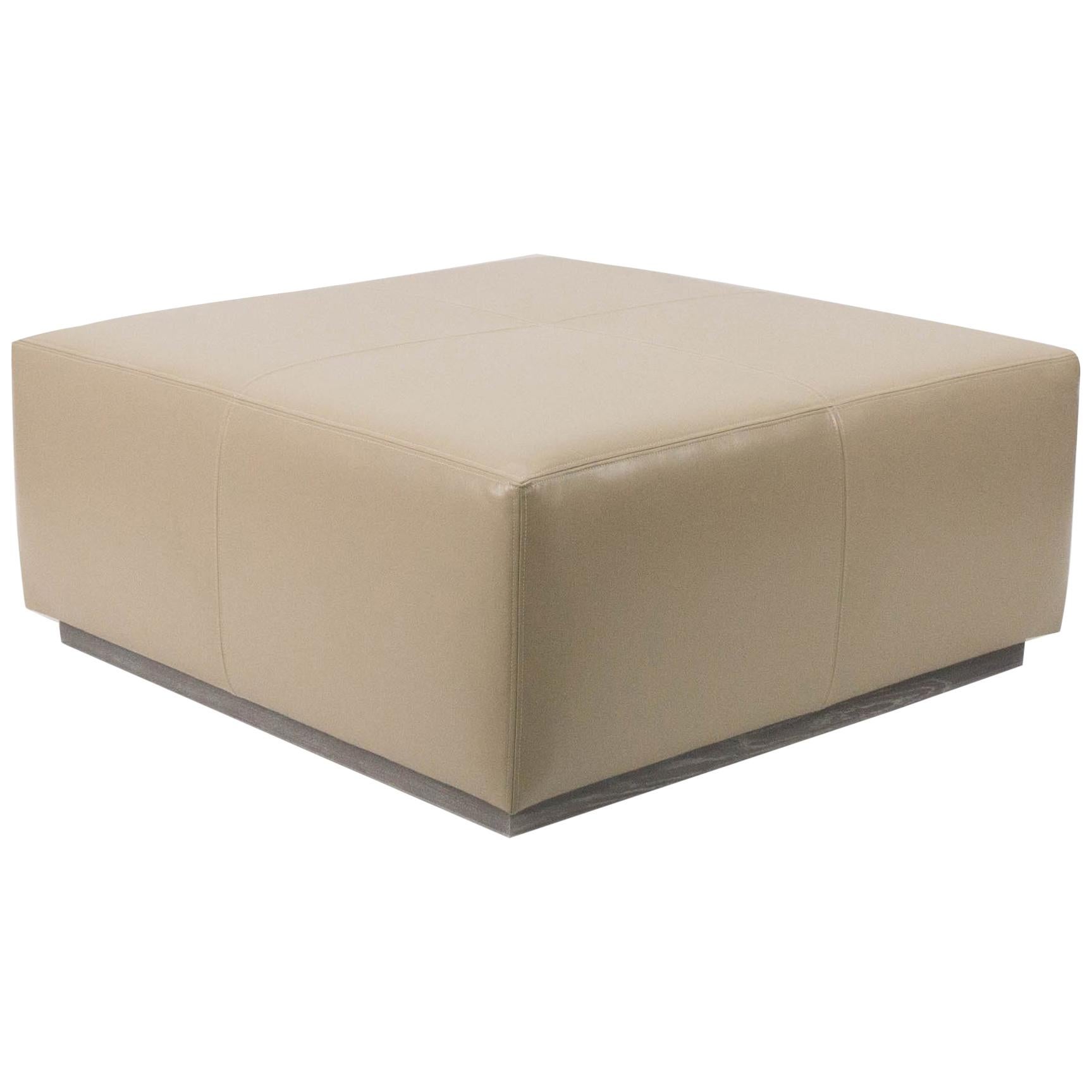Double Stitch Leather Ottoman For Sale