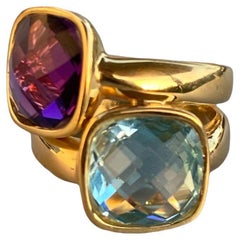 Double Stone Amethyst and Blue Topaz Tapestry Cut Ring