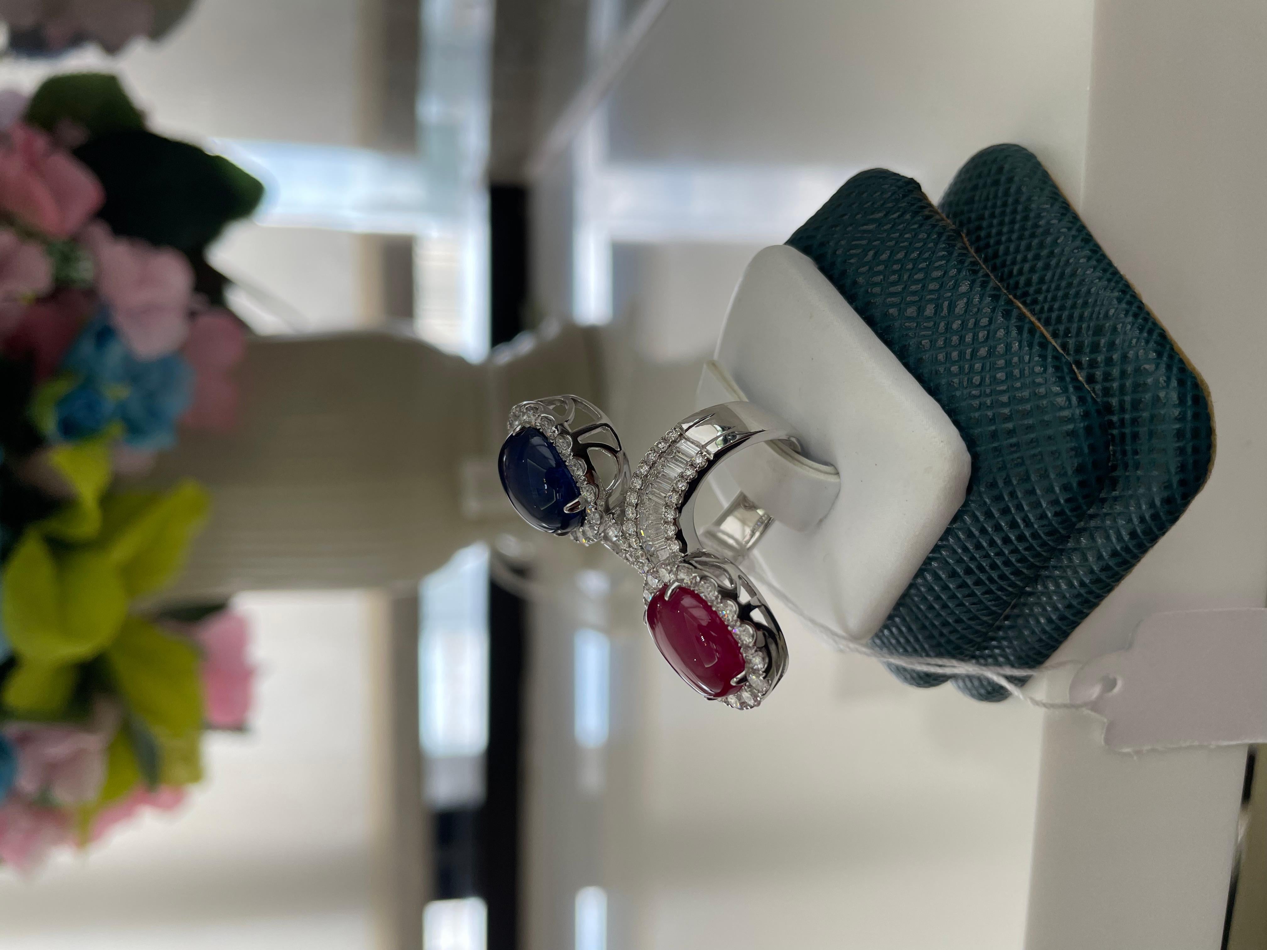 Anillo Bypass Doble Piedra, Rubí y Zafiro en venta 5