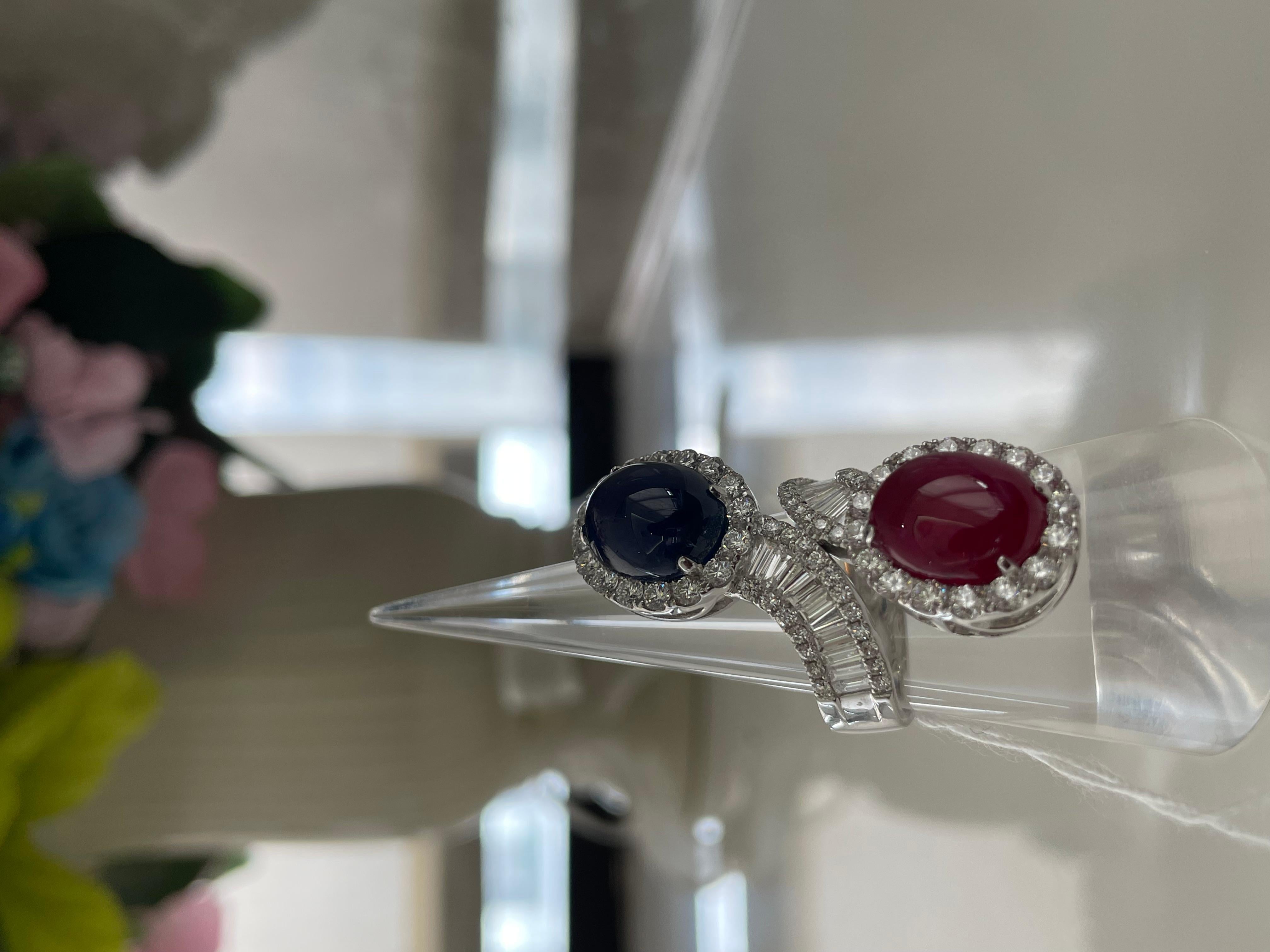 Anillo Bypass Doble Piedra, Rubí y Zafiro en venta 6