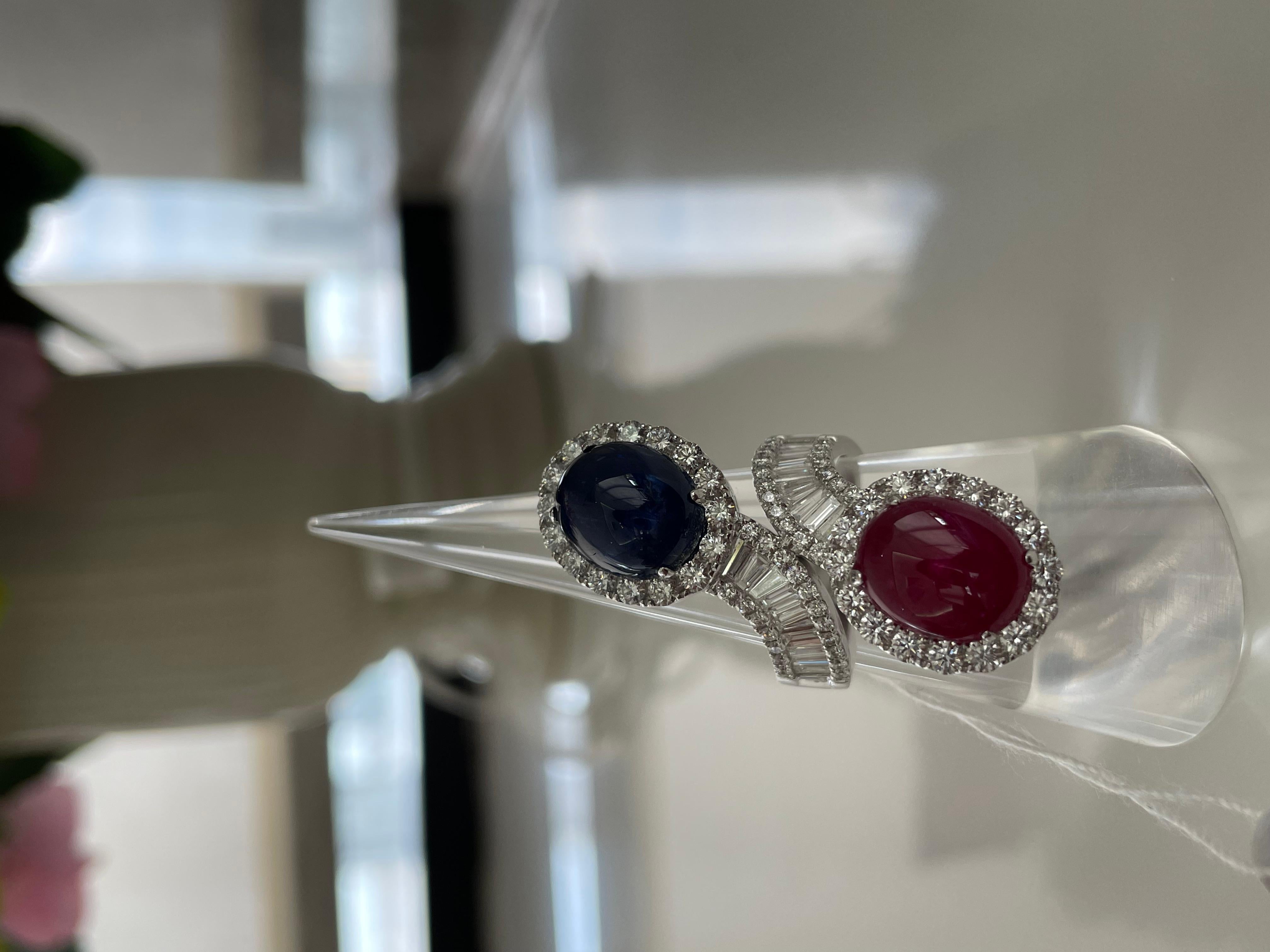 Anillo Bypass Doble Piedra, Rubí y Zafiro en venta 7