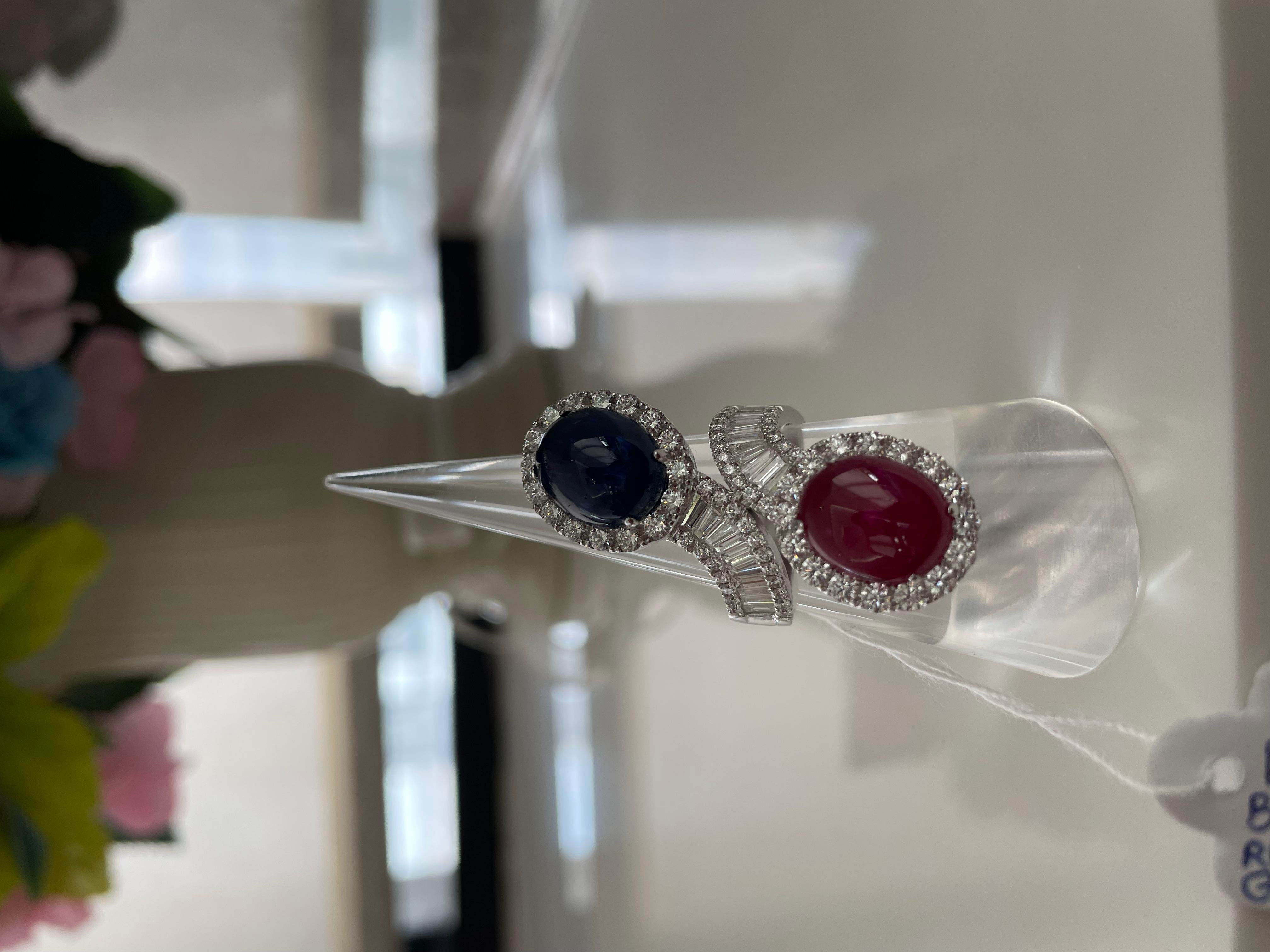 Anillo Bypass Doble Piedra, Rubí y Zafiro en venta 8