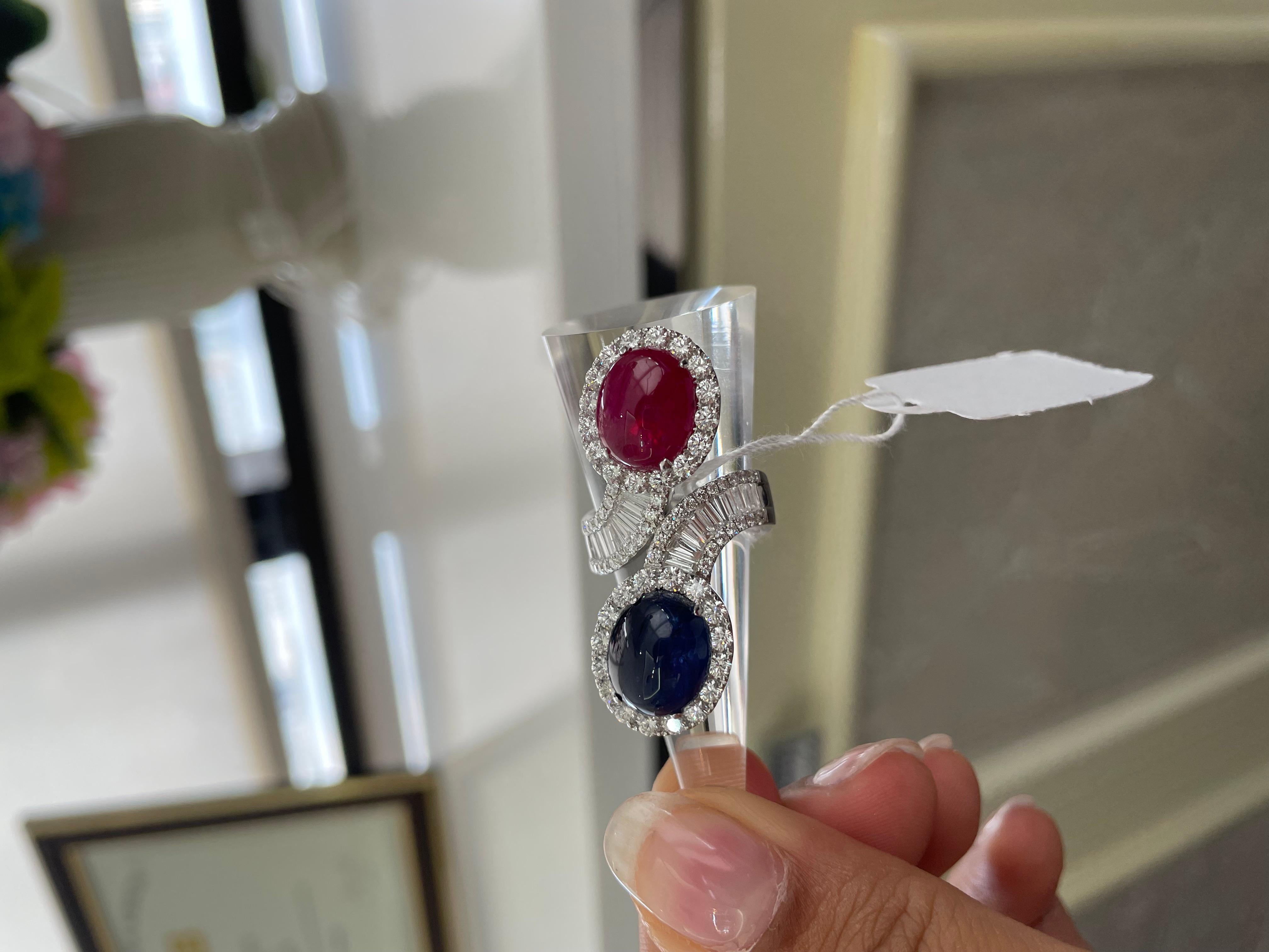 Anillo Bypass Doble Piedra, Rubí y Zafiro en venta 9