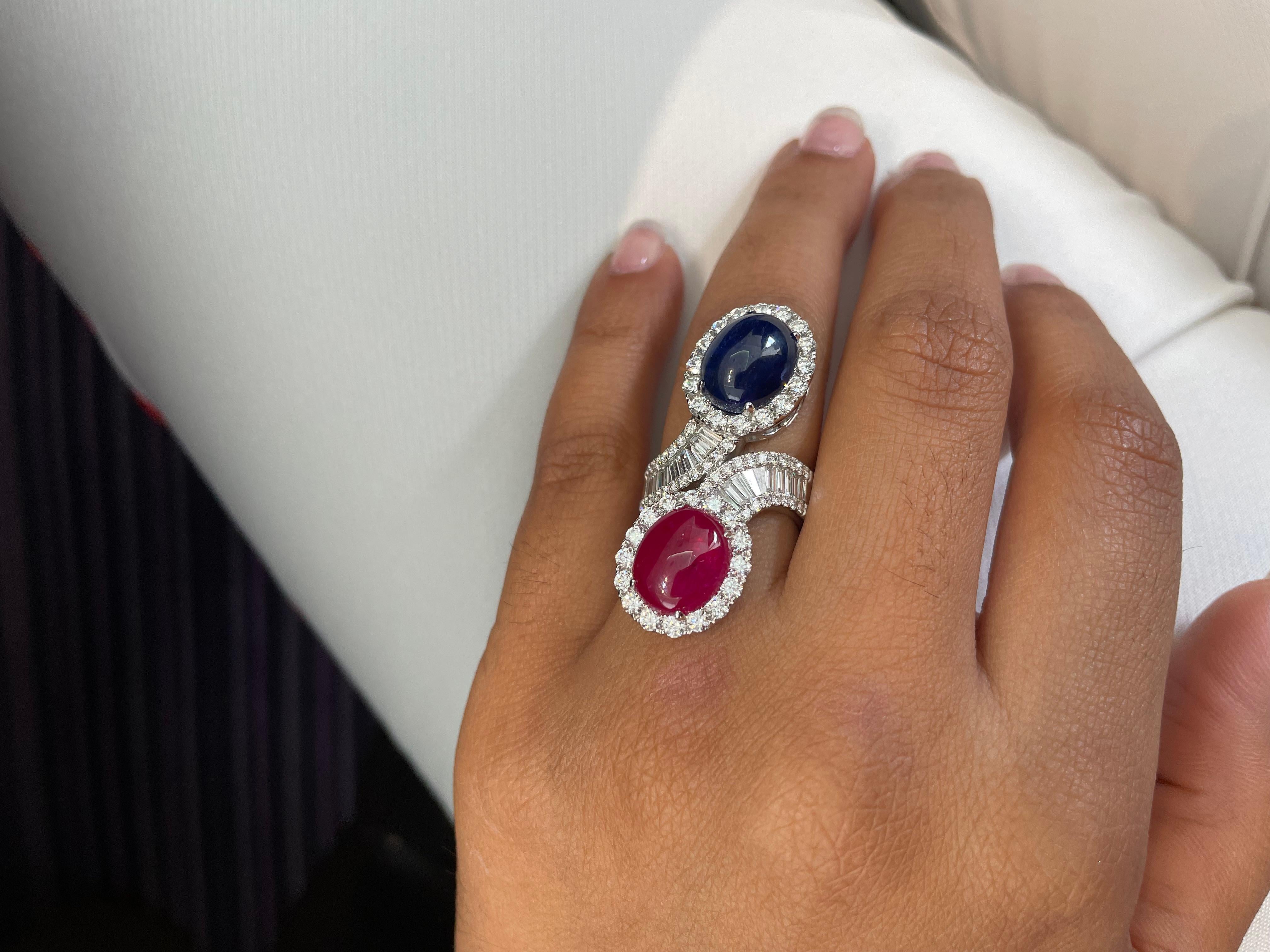 Anillo Bypass Doble Piedra, Rubí y Zafiro en venta 10