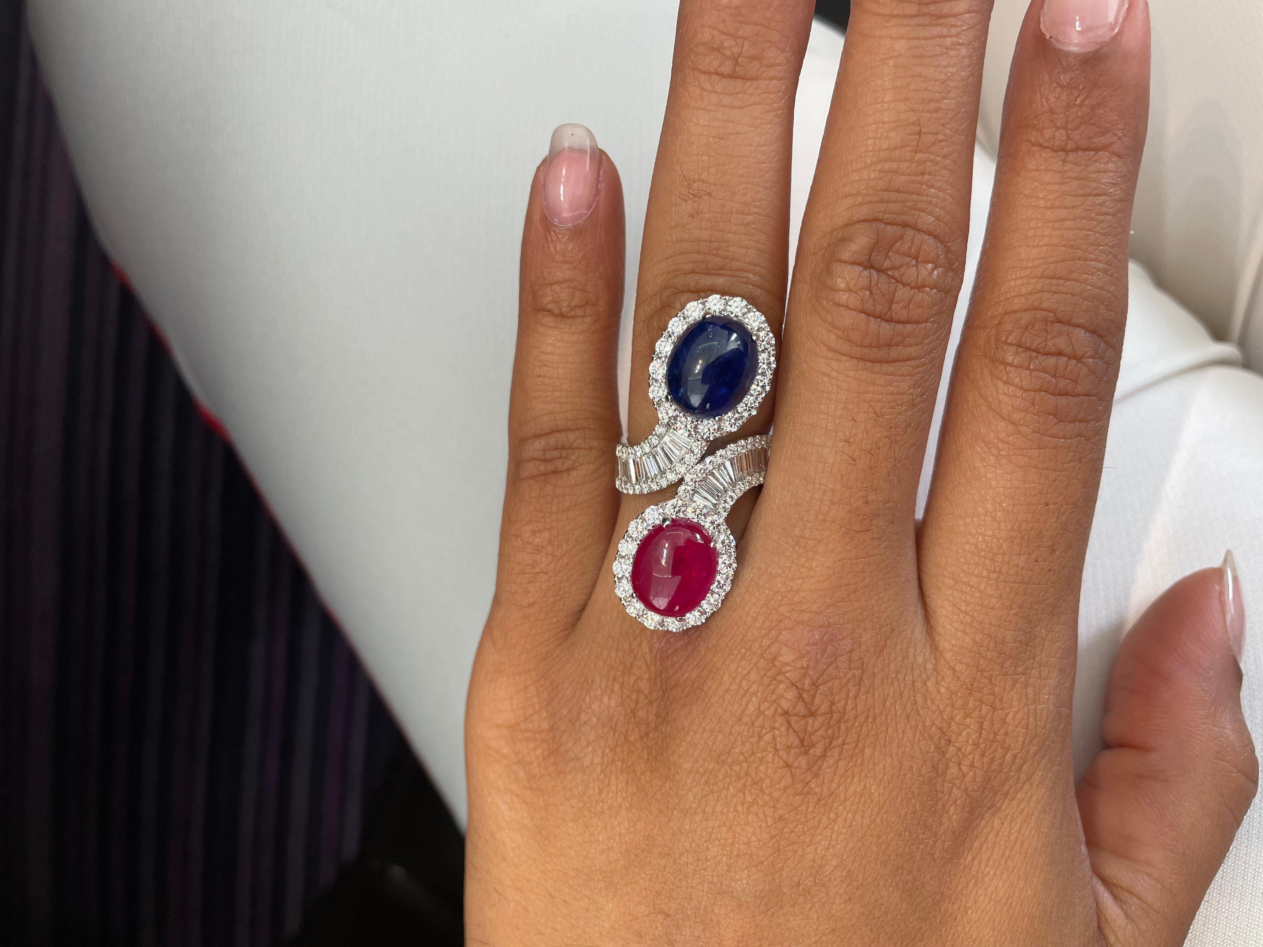 Anillo Bypass Doble Piedra, Rubí y Zafiro en venta 11