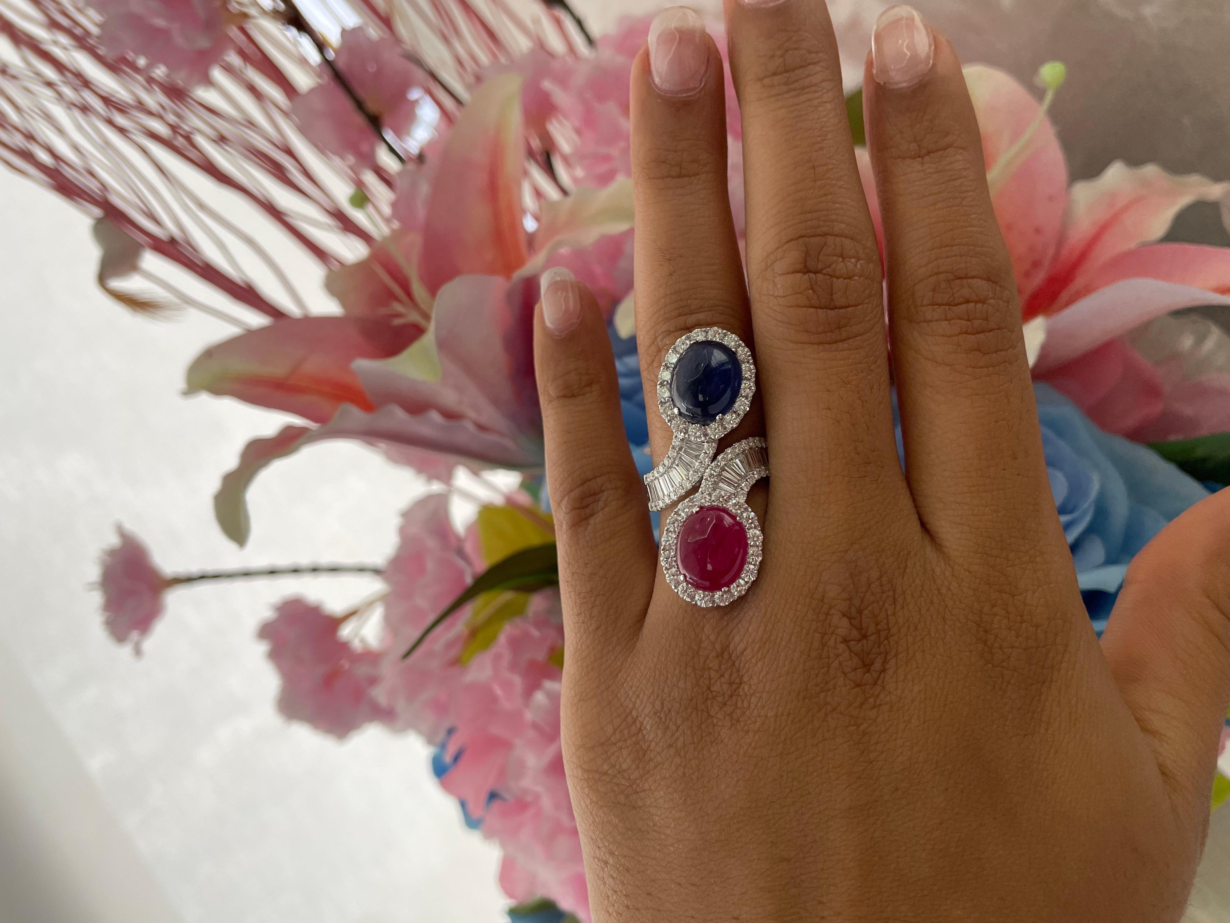 Anillo Bypass Doble Piedra, Rubí y Zafiro en venta 12