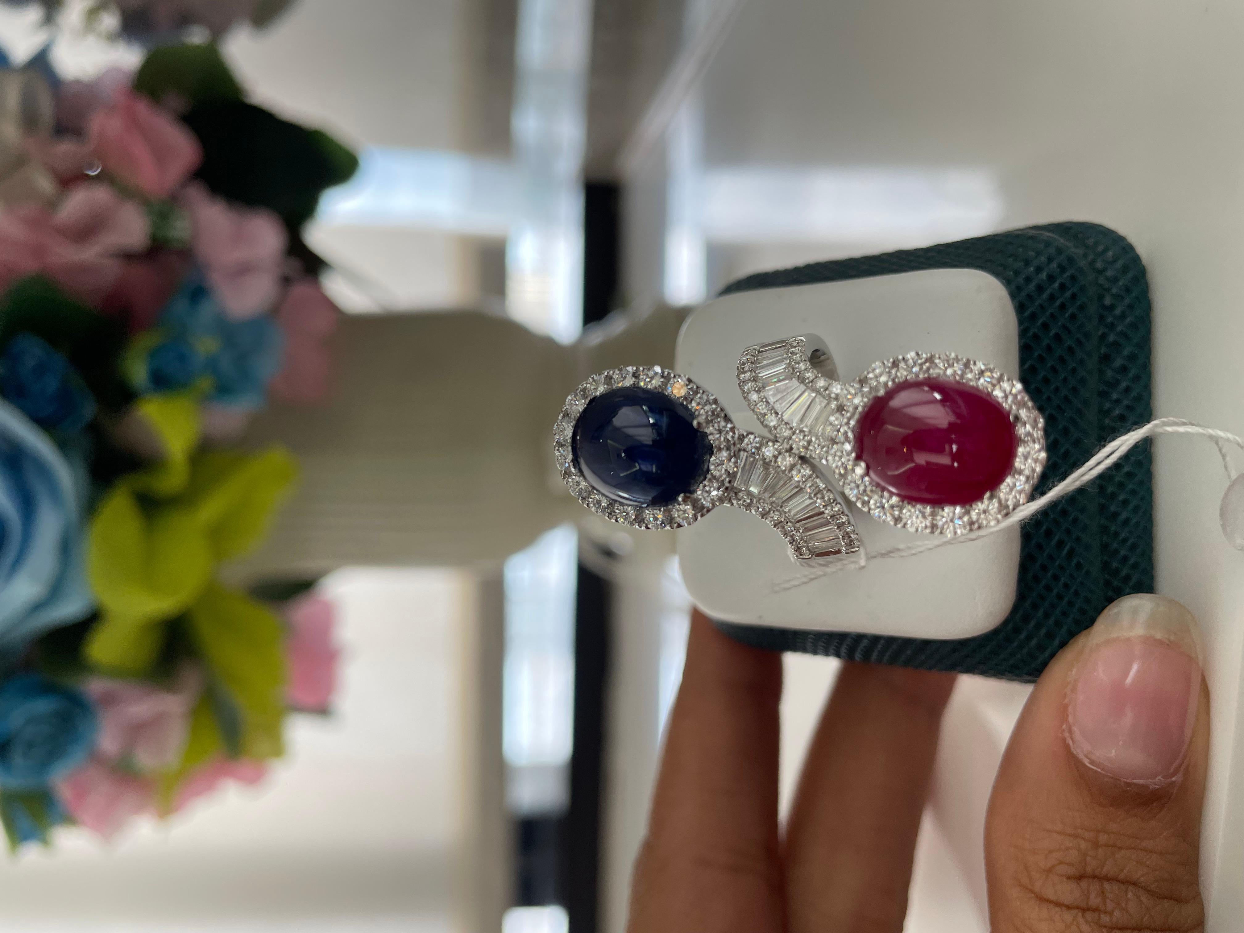 Anillo Bypass Doble Piedra, Rubí y Zafiro en venta 1