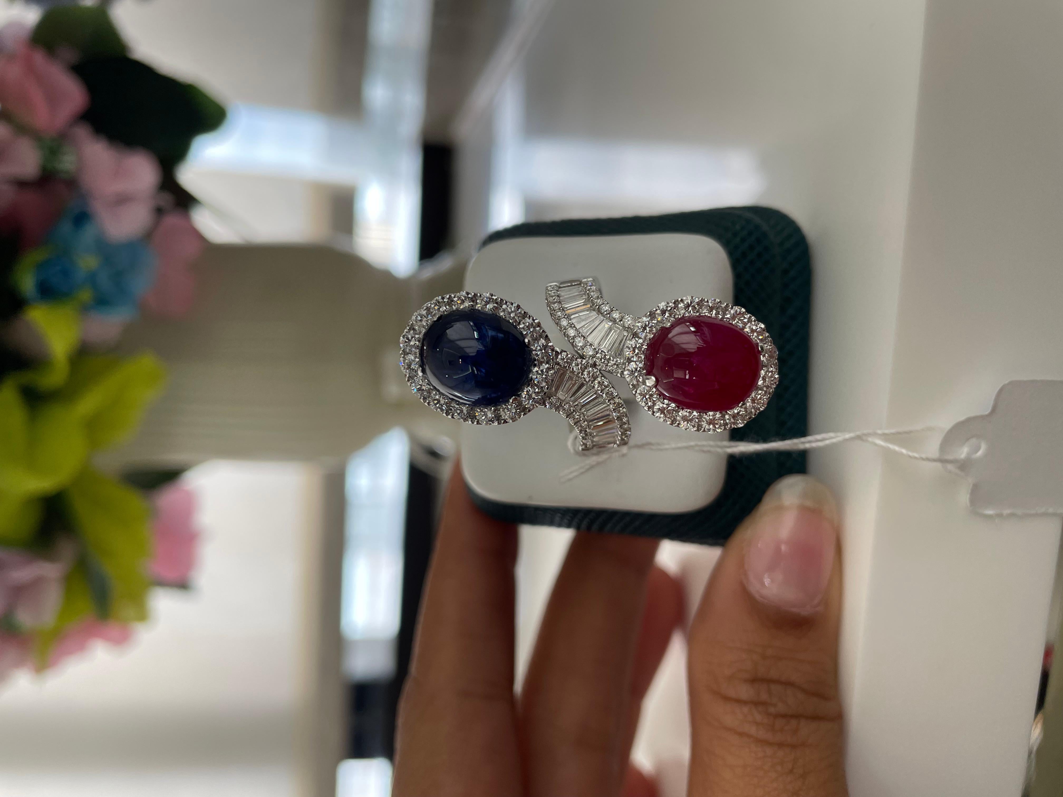 Anillo Bypass Doble Piedra, Rubí y Zafiro en venta 2