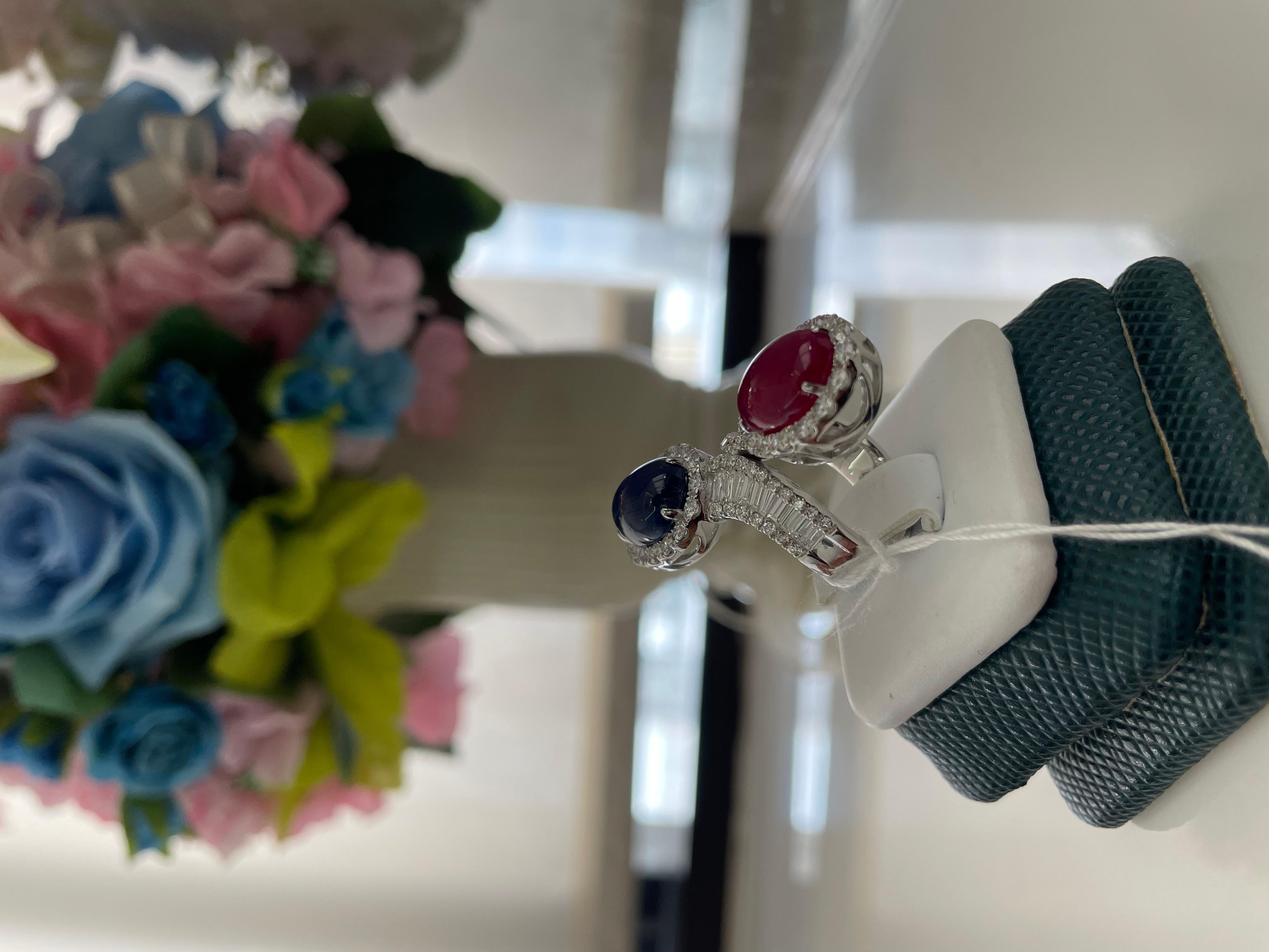 Anillo Bypass Doble Piedra, Rubí y Zafiro en venta 3