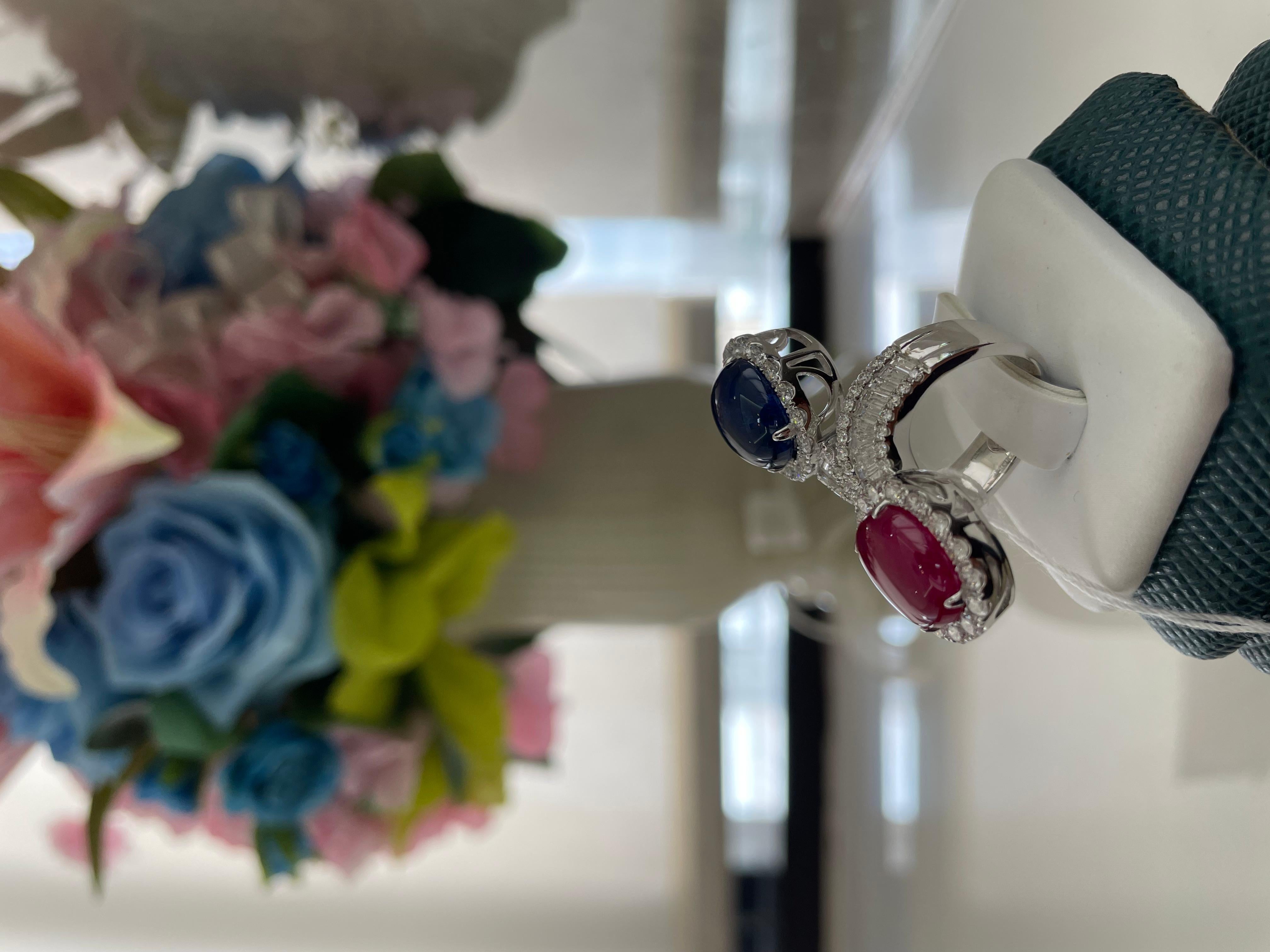 Anillo Bypass Doble Piedra, Rubí y Zafiro en venta 4