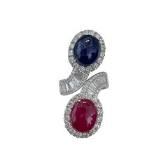 Double Stone, Ruby and Sapphire Bypass Ring