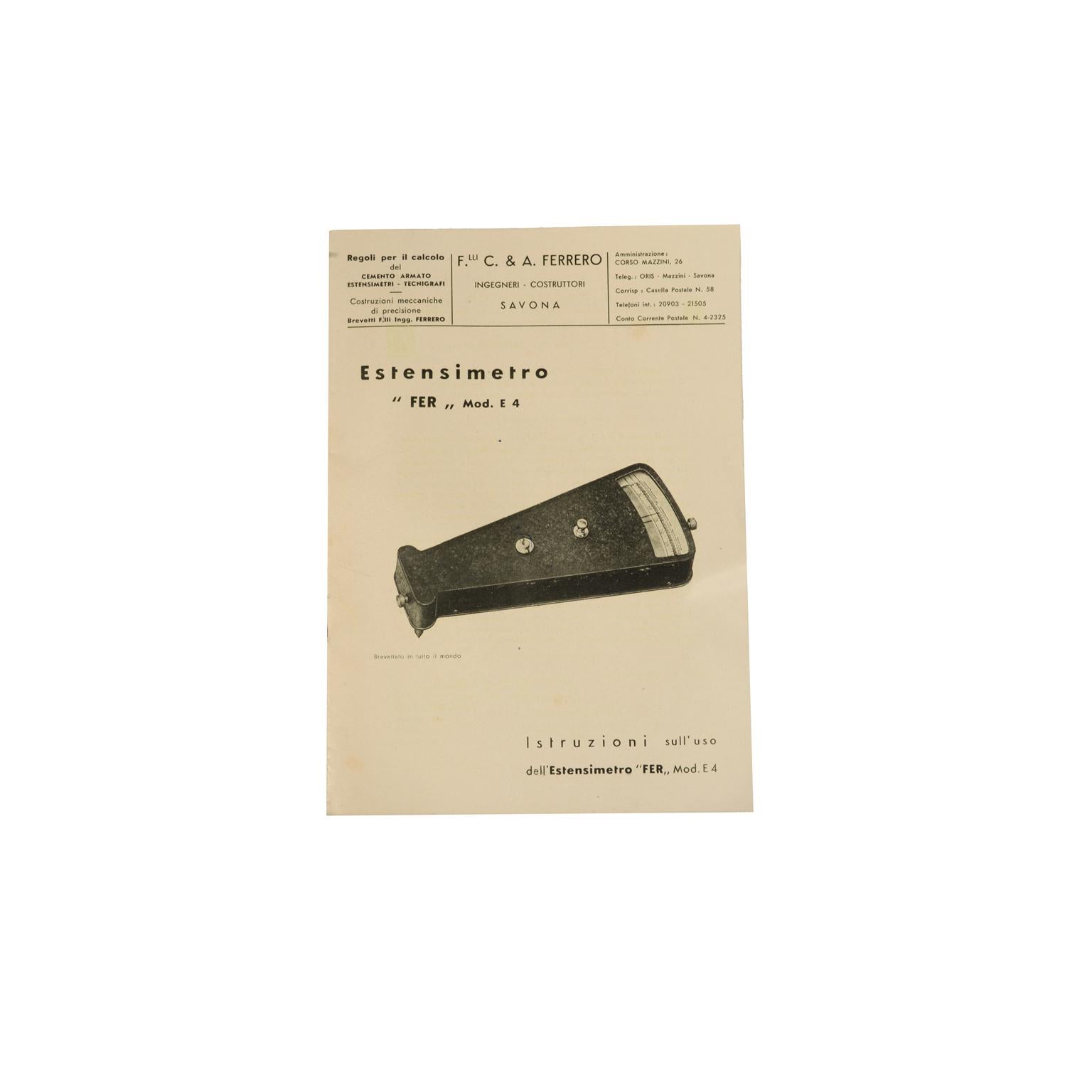 Ing Ferrero, instrument de mesure d'origine à double rangée de sangles, Italie, années 1930 en vente 8