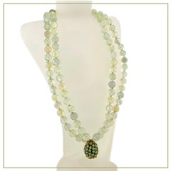 Double Strand 10mm Prehnite Gold-Filled Necklace with Vintage Pendant