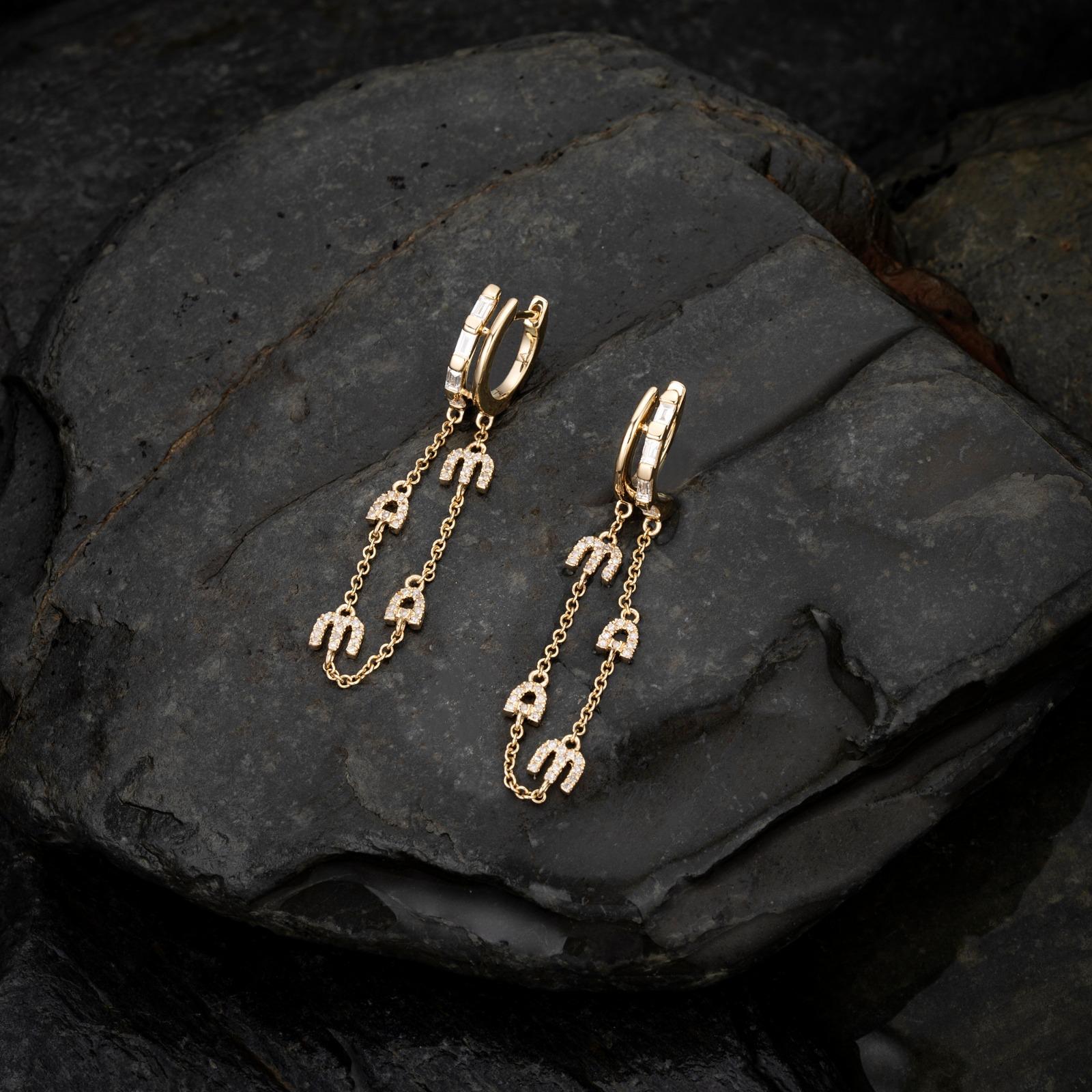 Modern Double Strand 14K Yellow Gold Drop Earrings For Sale