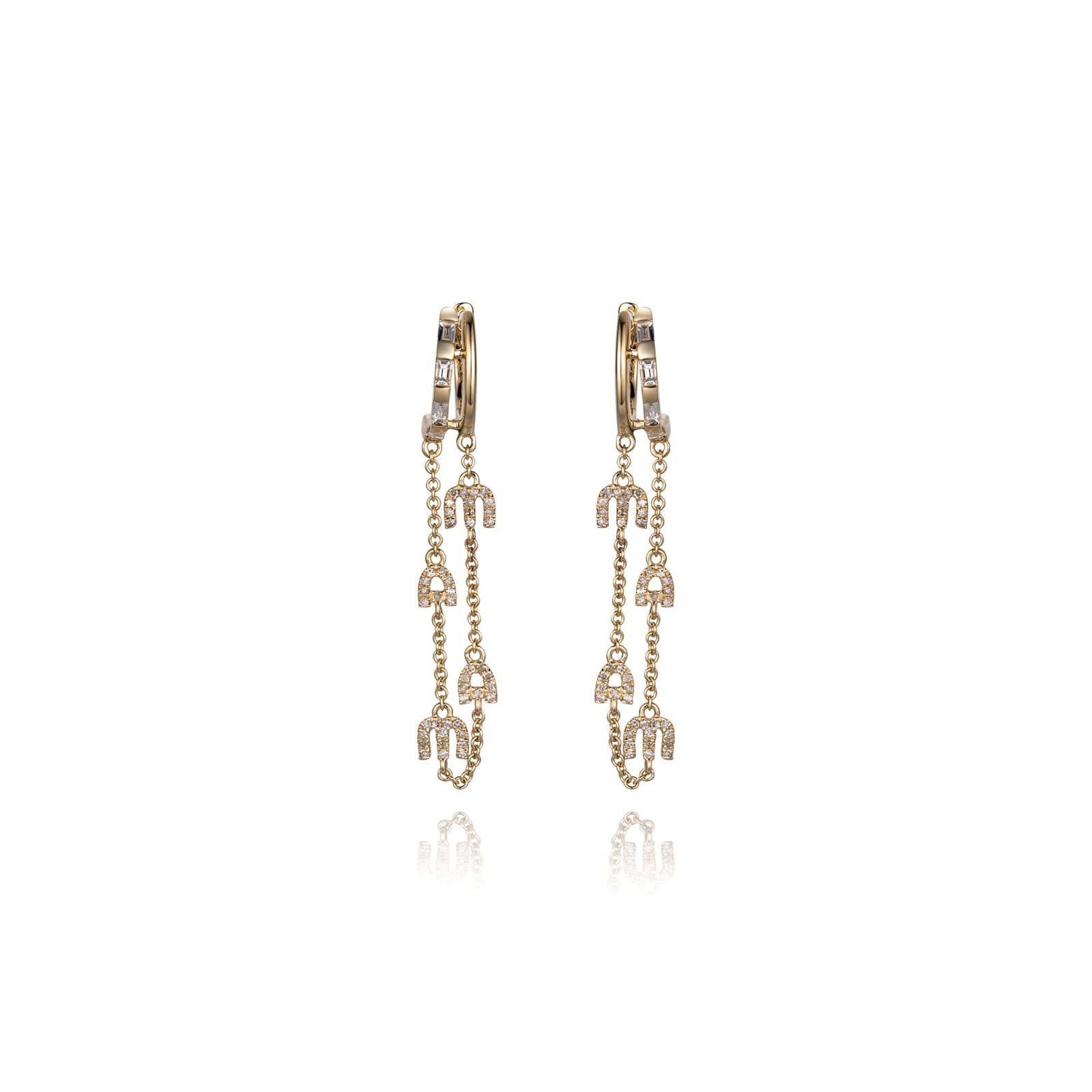 Double Strand 14K Yellow Gold Drop Earrings In New Condition For Sale In Los Angeles, CA