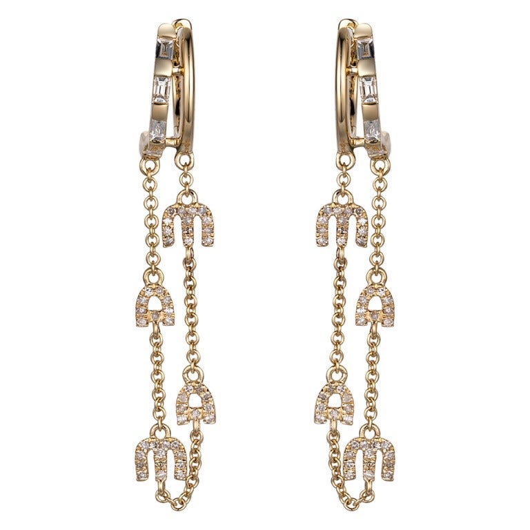 Double Strand 14K Yellow Gold Drop Earrings For Sale