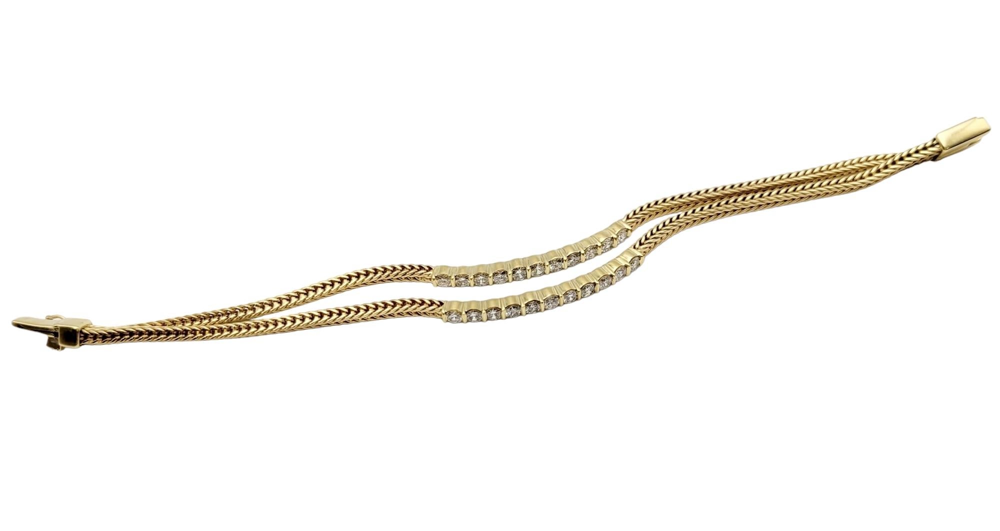 Round Cut Double Strand 18 Karat Yellow Gold Box Link Bracelet with Round Diamonds  For Sale